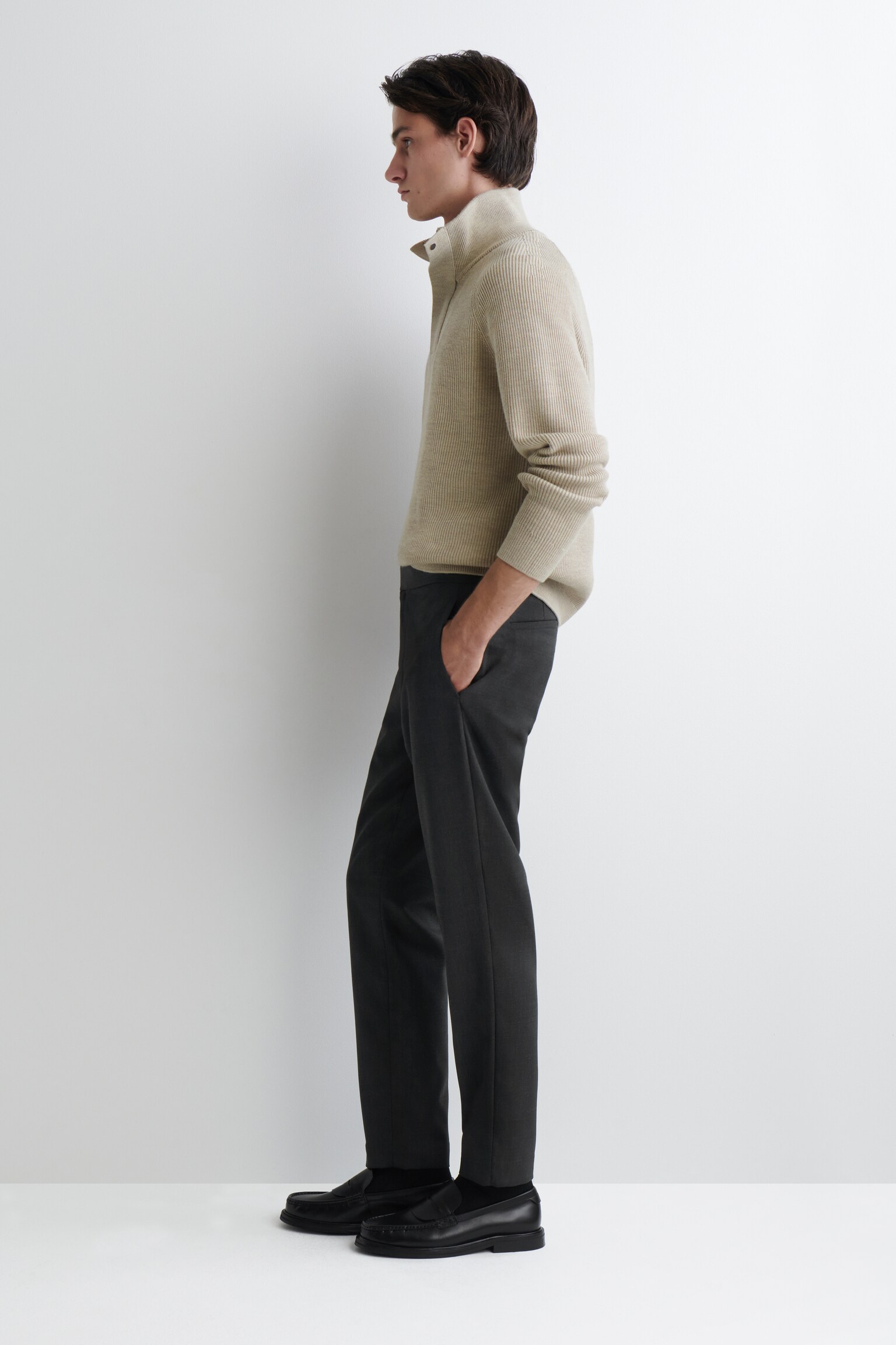 WOOL SKINNY TROUSERS - CHARCOAL - 7
