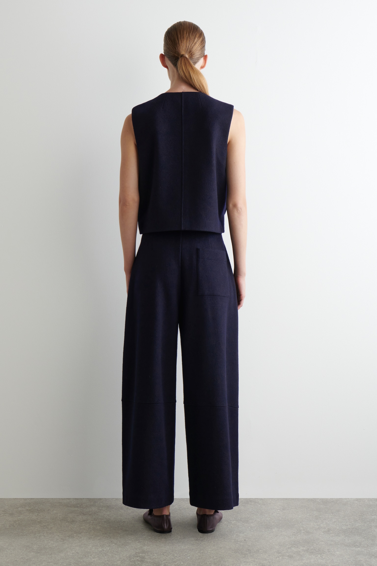 BOILED-WOOL BARREL-LEG TROUSERS - NAVY/DARK-GREY MÉLANGE - 4