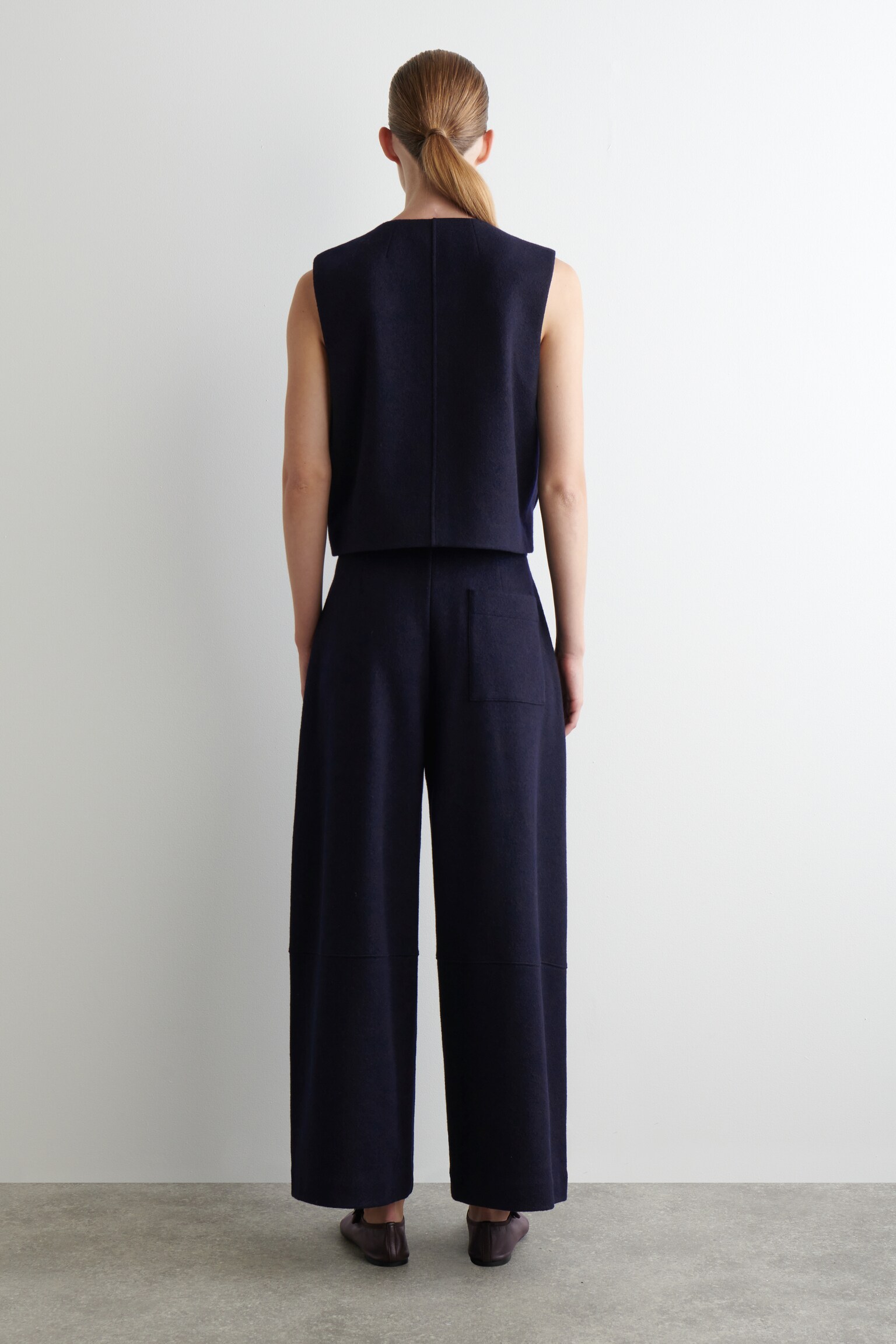 PANTALON BARREL EN LAINE BOUILLIE - BLEU MARINE - 3