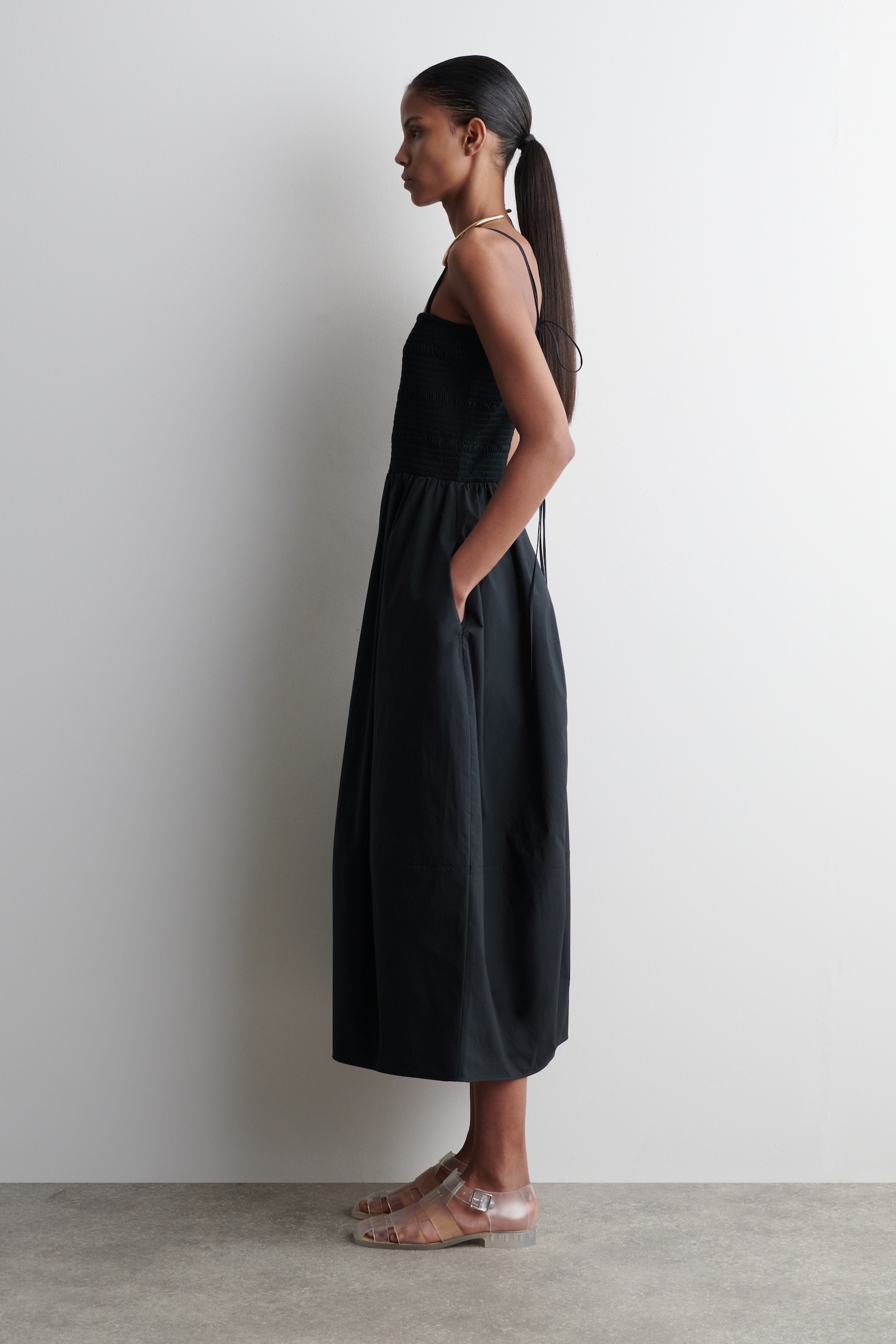 ROBE MIDI SMOCKÉE - BLEU MARINE/VERT CLAIR/ROSE - 4