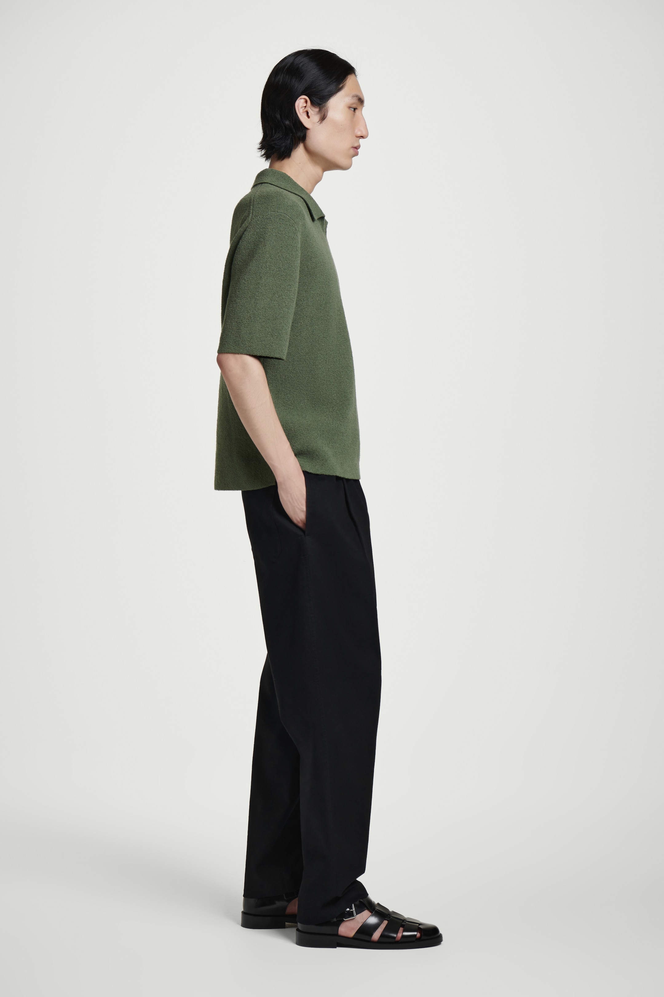 View larger image: OPEN-COLLAR BOUCLÉ-KNIT POLO SHIRT - GREEN - Men | H&M GB 3