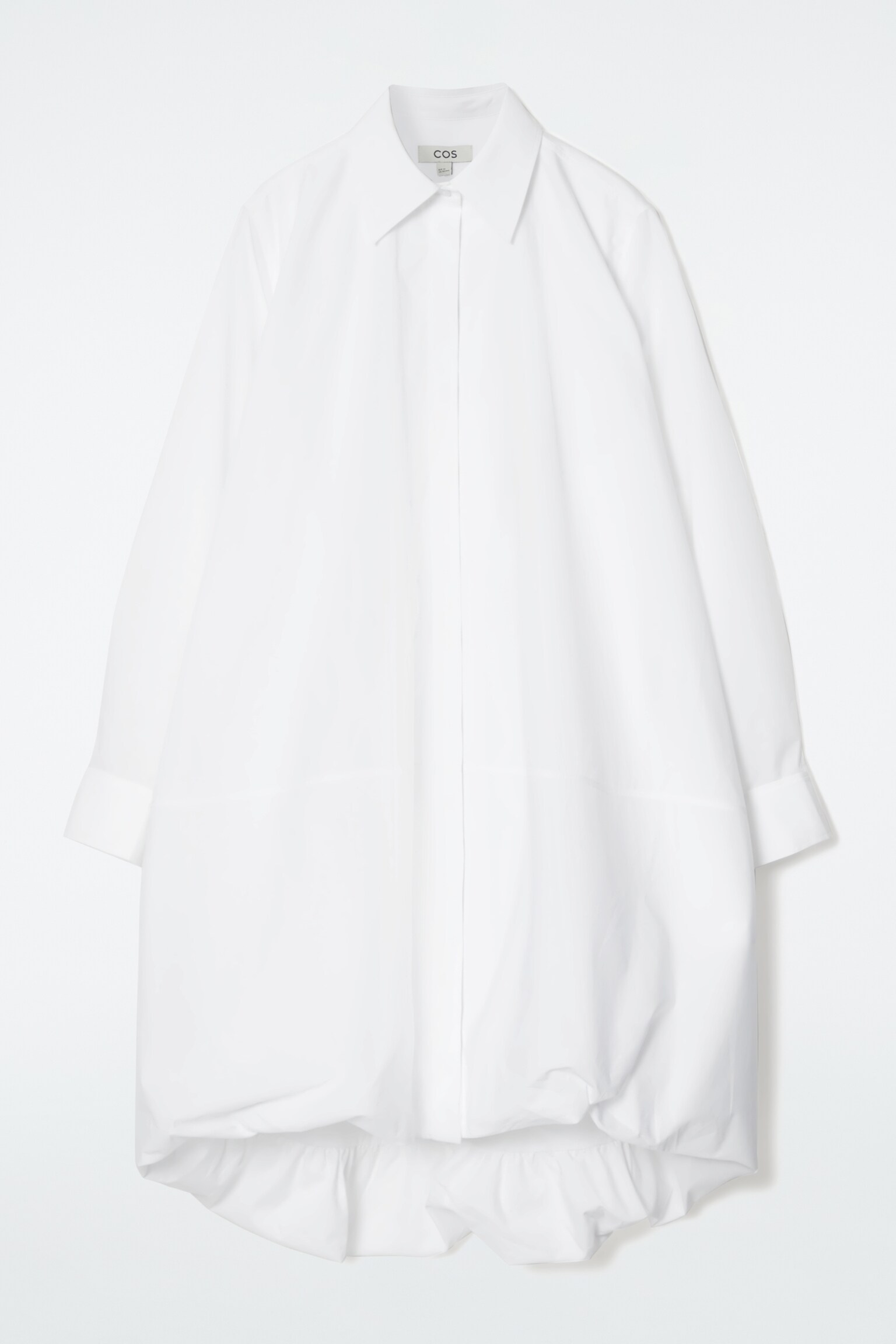 BUBBLE-HEM SHIRT DRESS - WHITE