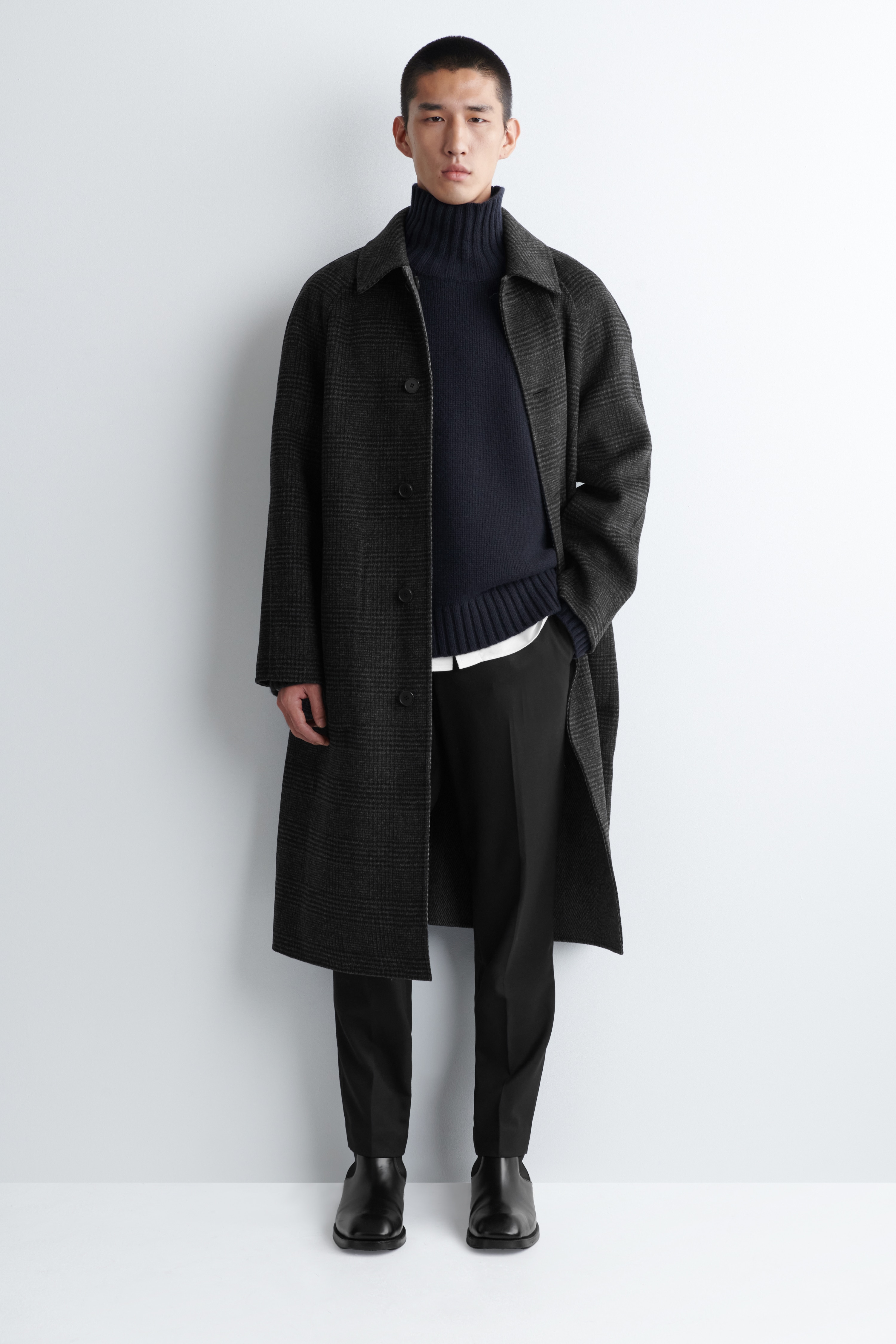 PANTALONI SLIM IN LANA - NERO/ANTRACITE