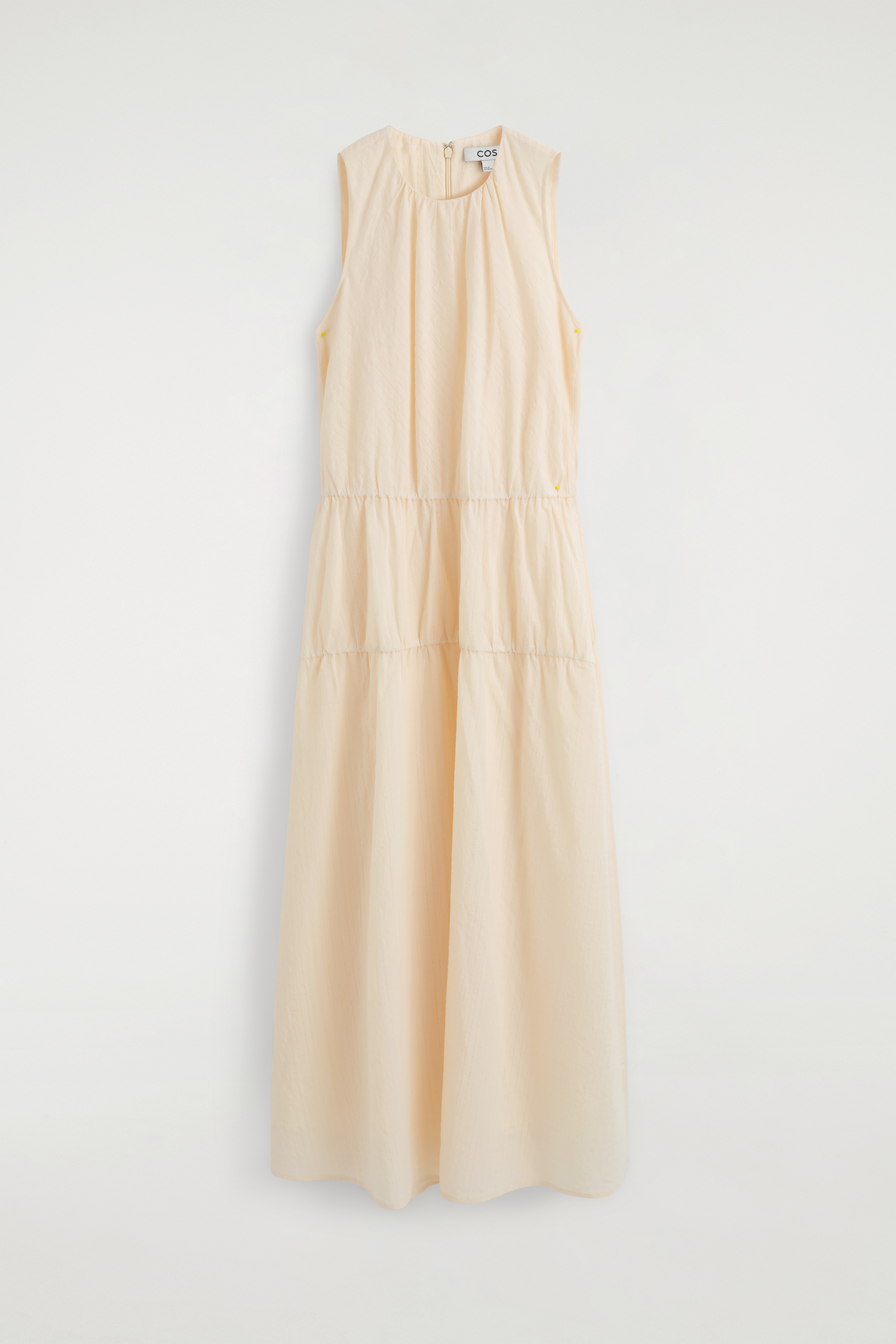 GERAFFTES, GESTUFTES MAXIKLEID AUS BAUMWOLLE - ELFENBEIN