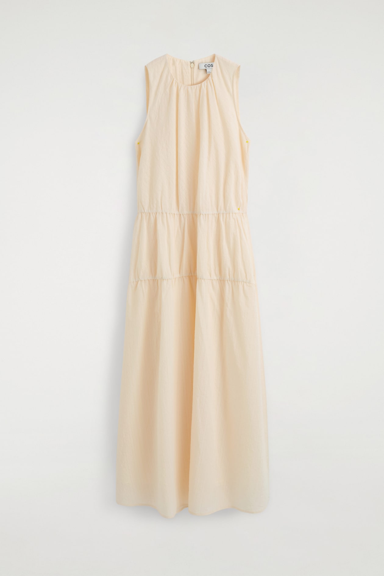 GATHERED TIERED COTTON MAXI DRESS — IVORY