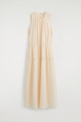 GATHERED TIERED COTTON MAXI DRESS — IVORY 8