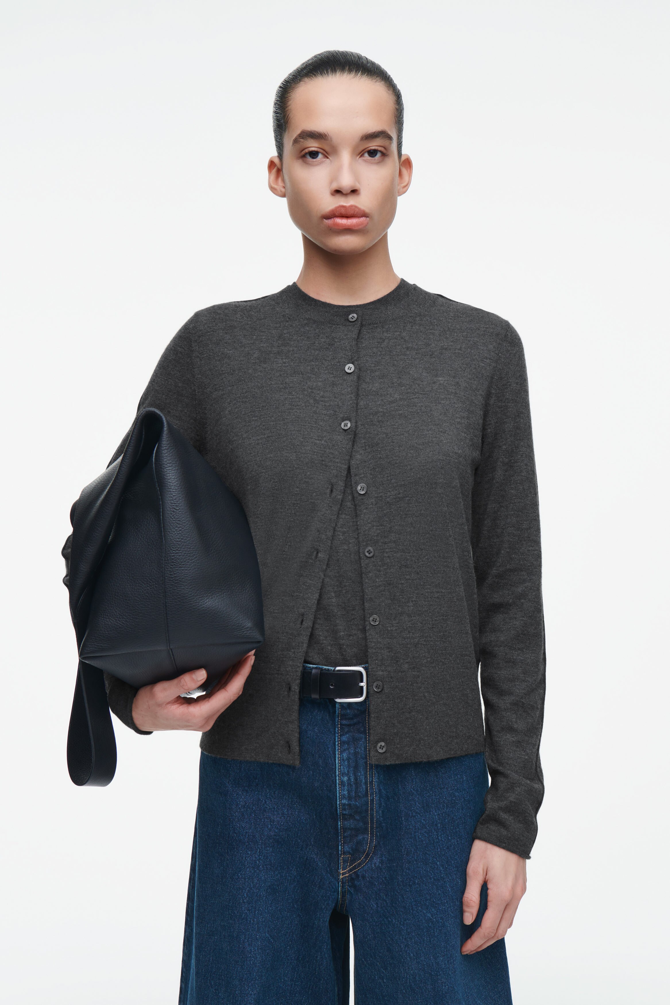 FINE CASHMERE CARDIGAN - CHARCOAL MÉLANGE | COS