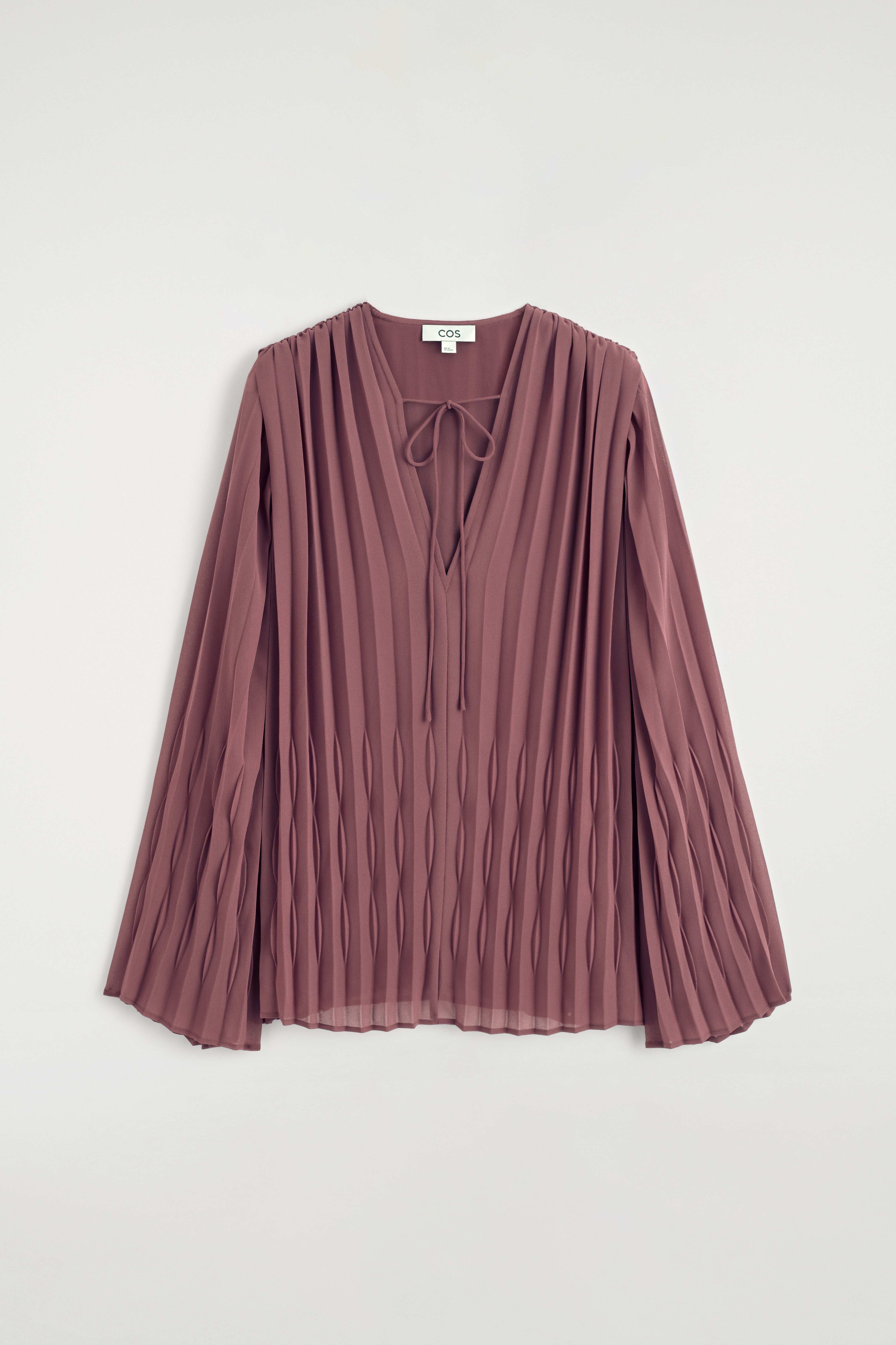 Geplooide georgetteblouse met striksluiting - roest/ZWART