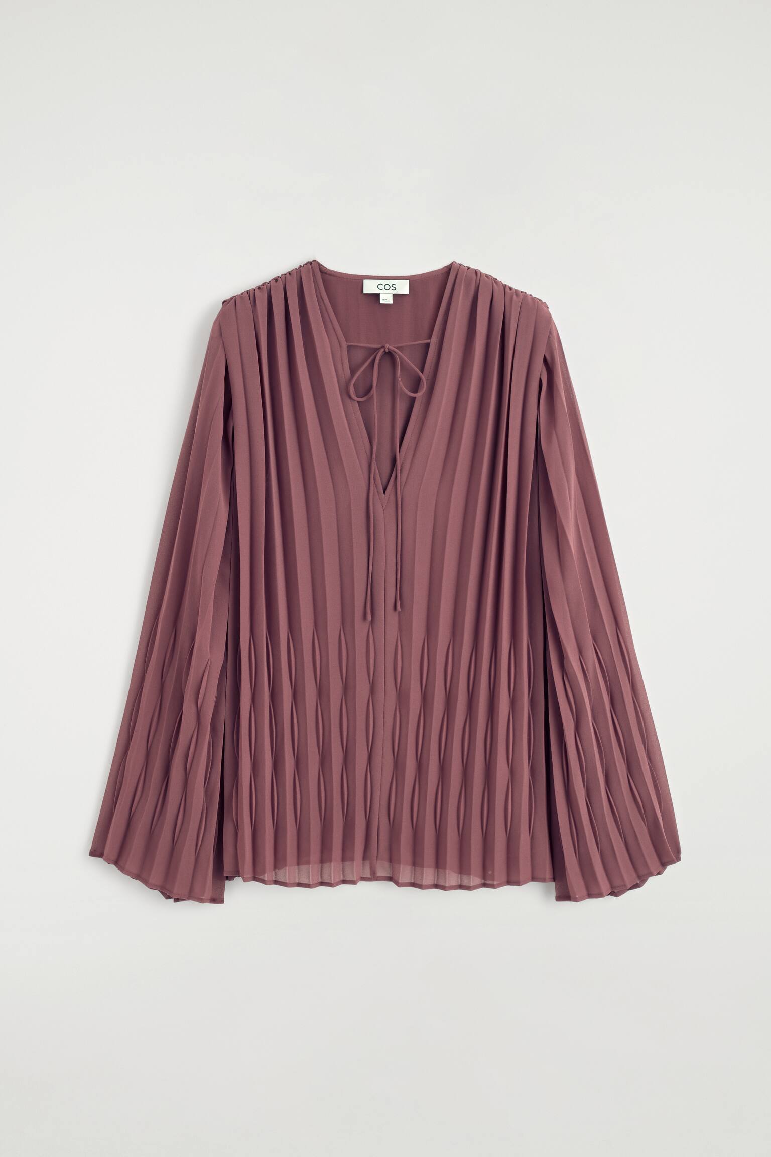 Geplooide georgetteblouse met striksluiting - roest/ZWART - 1