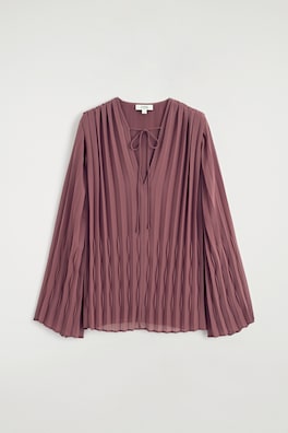 TIE-FRONT PLEATED GEORGETTE BLOUSE — RUST 9