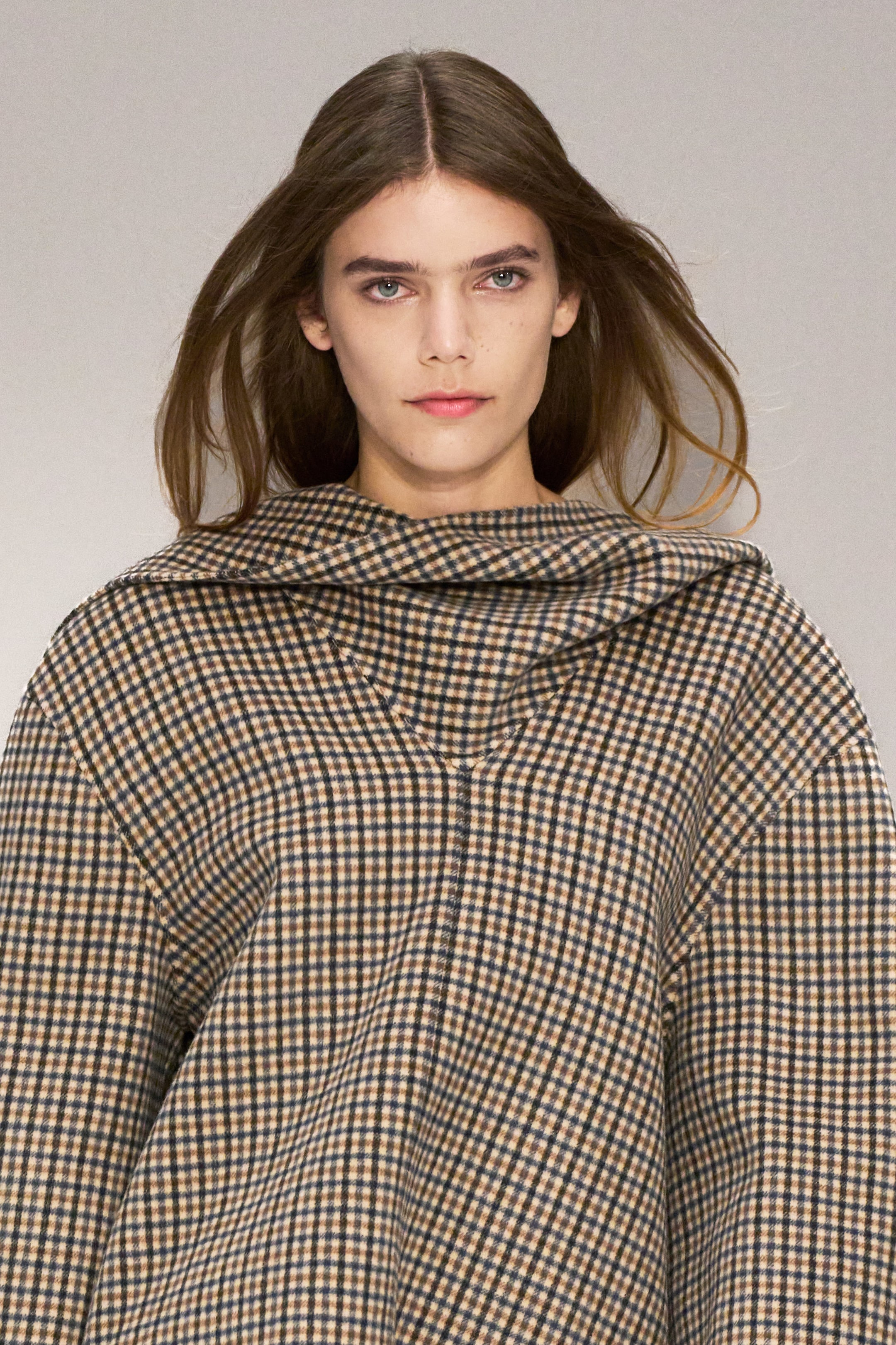 CHECKED DOUBLE-FACED WOOL SCARF BLOUSE