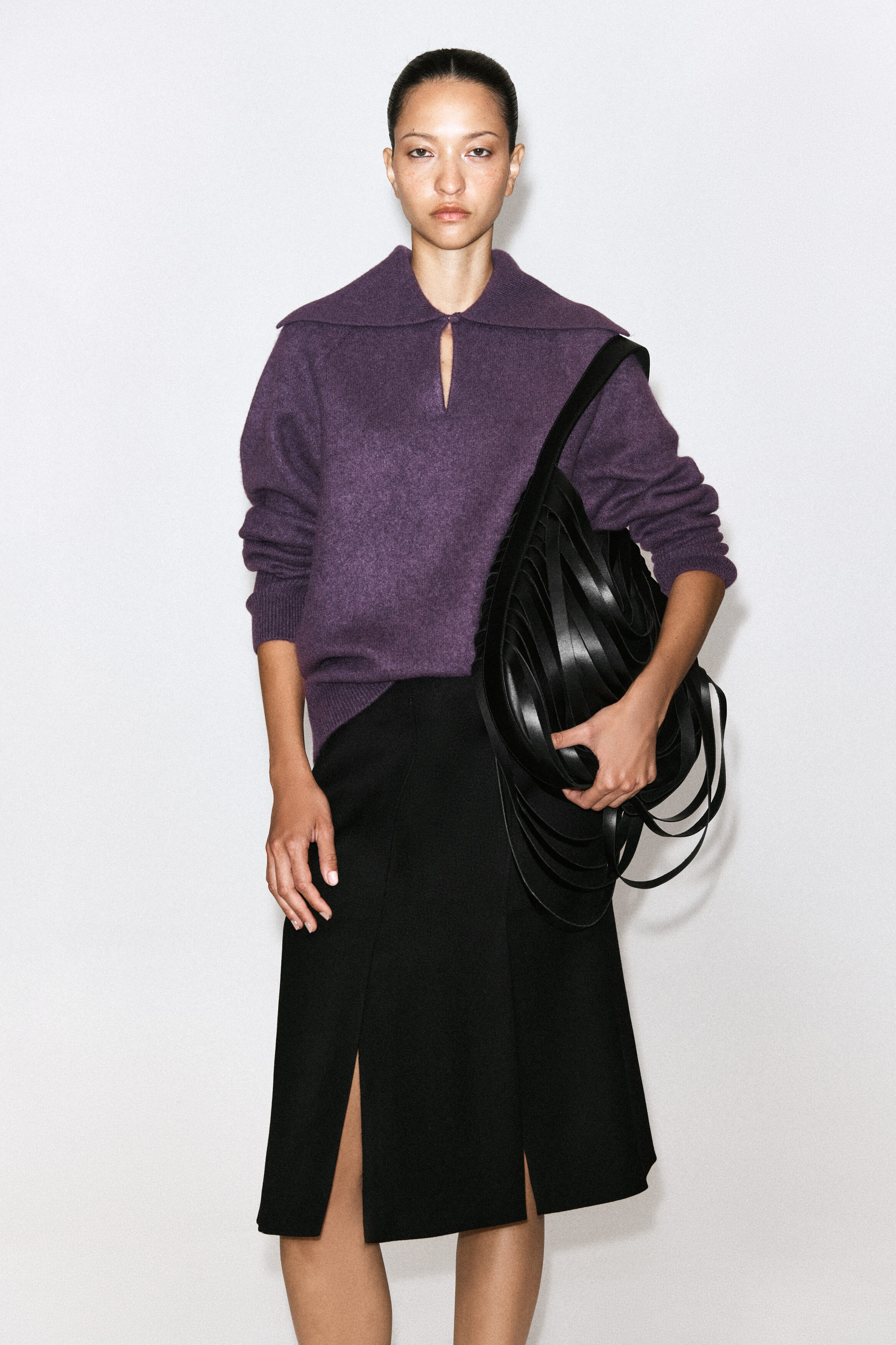 V-DETAIL CASHMERE MOCK-NECK SWEATER - EGGPLANT | COS US