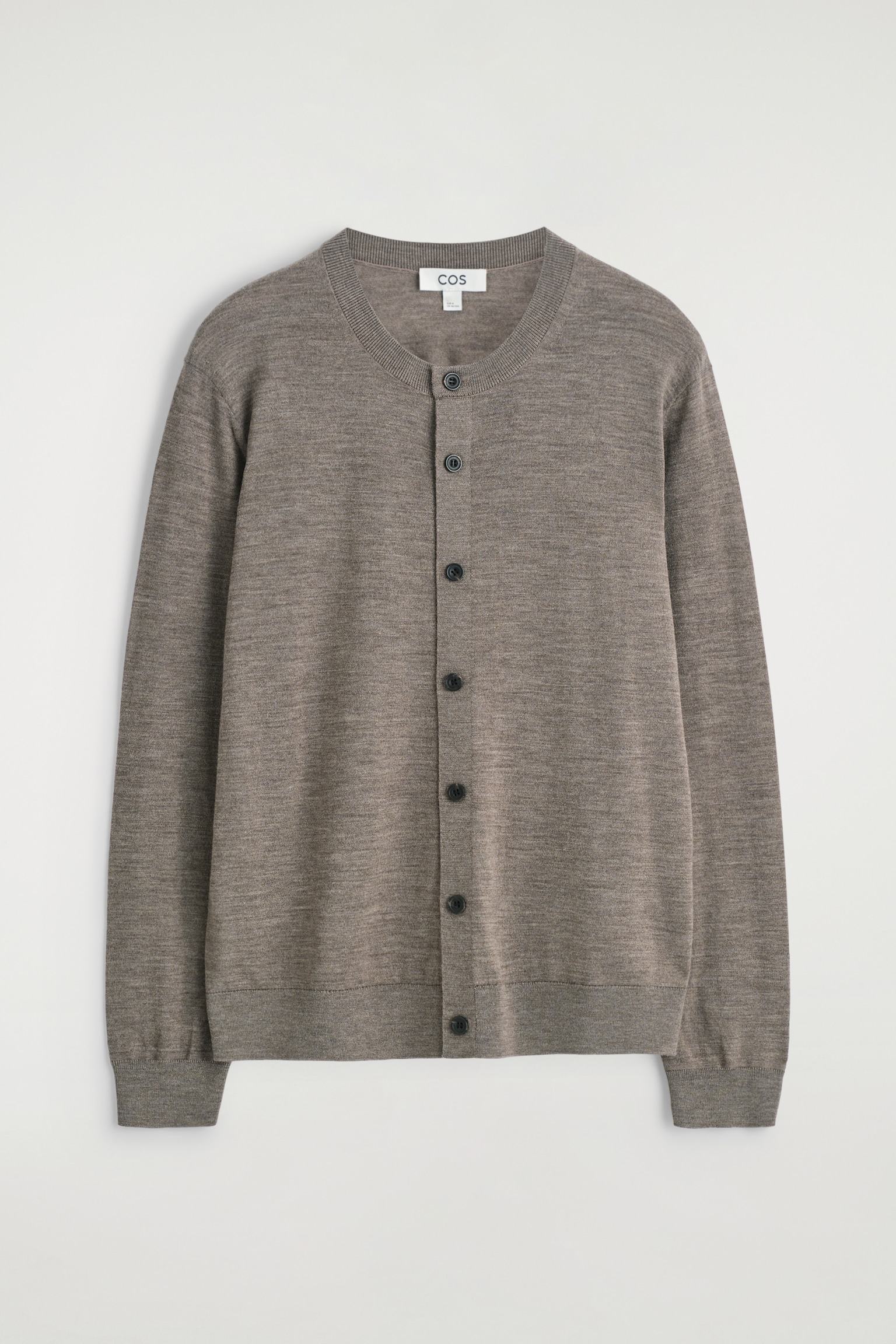 CARDIGAN À COL ROND EN LAINE MÉRINOS - GRIS CHINÉ/NOIR - 2