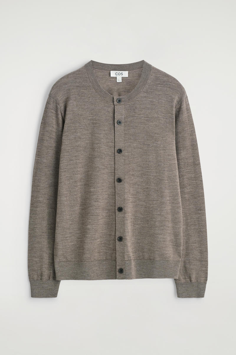 Cos Merino Wool Crew-neck Cardigan In Sand