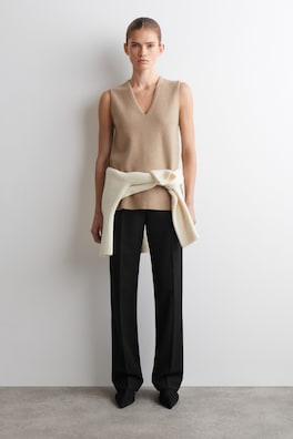 WOOL V-NECK TUNIC VEST — BEIGE MÉLANGE 2