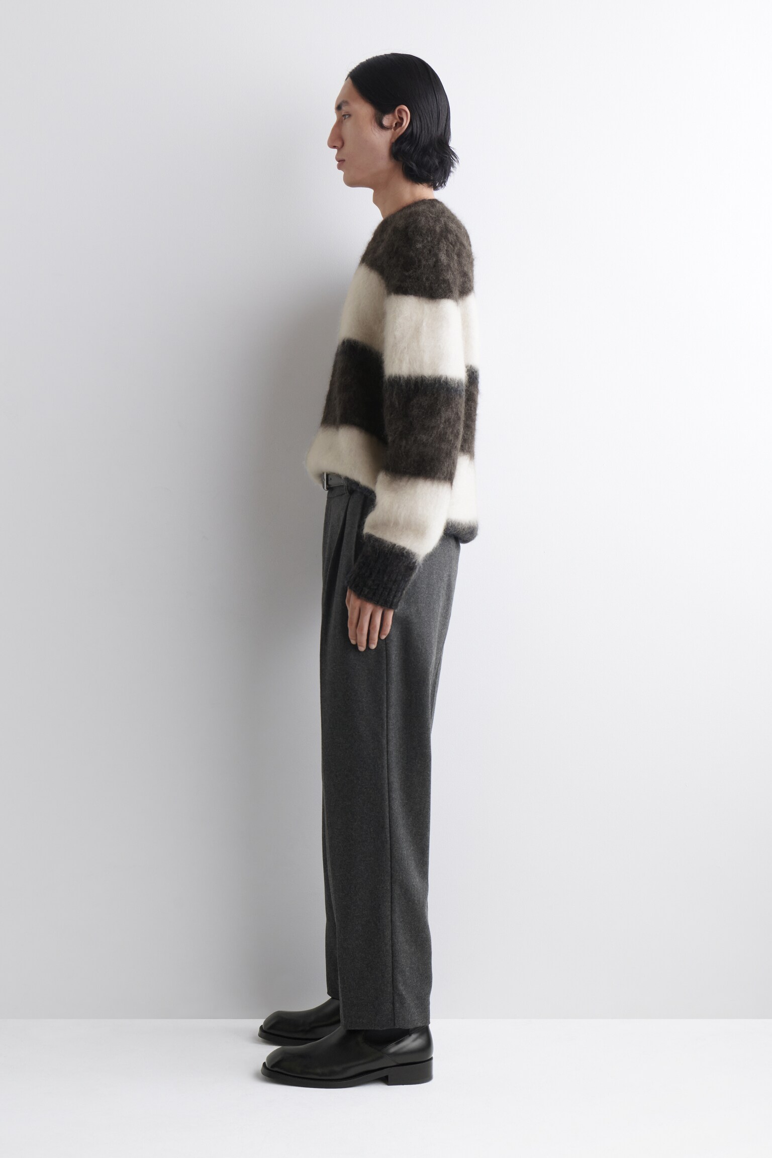 COLOUR-BLOCK MOHAIR CREW-NECK JUMPER - BROWN / CREAM / NAVY - 4
