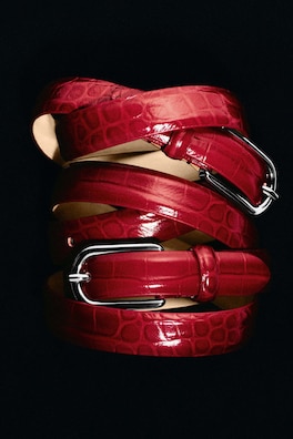 CROC-EFFECT LEATHER BELT — RED / CROC-EFFECT 3