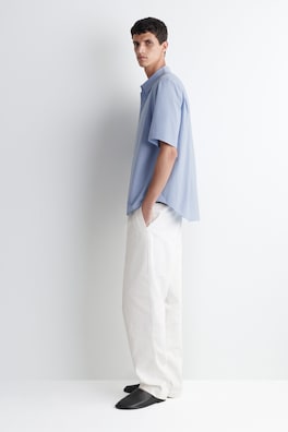 RELAXED COTTON SHORT-SLEEVED SHIRT — LIGHT BLUE 2
