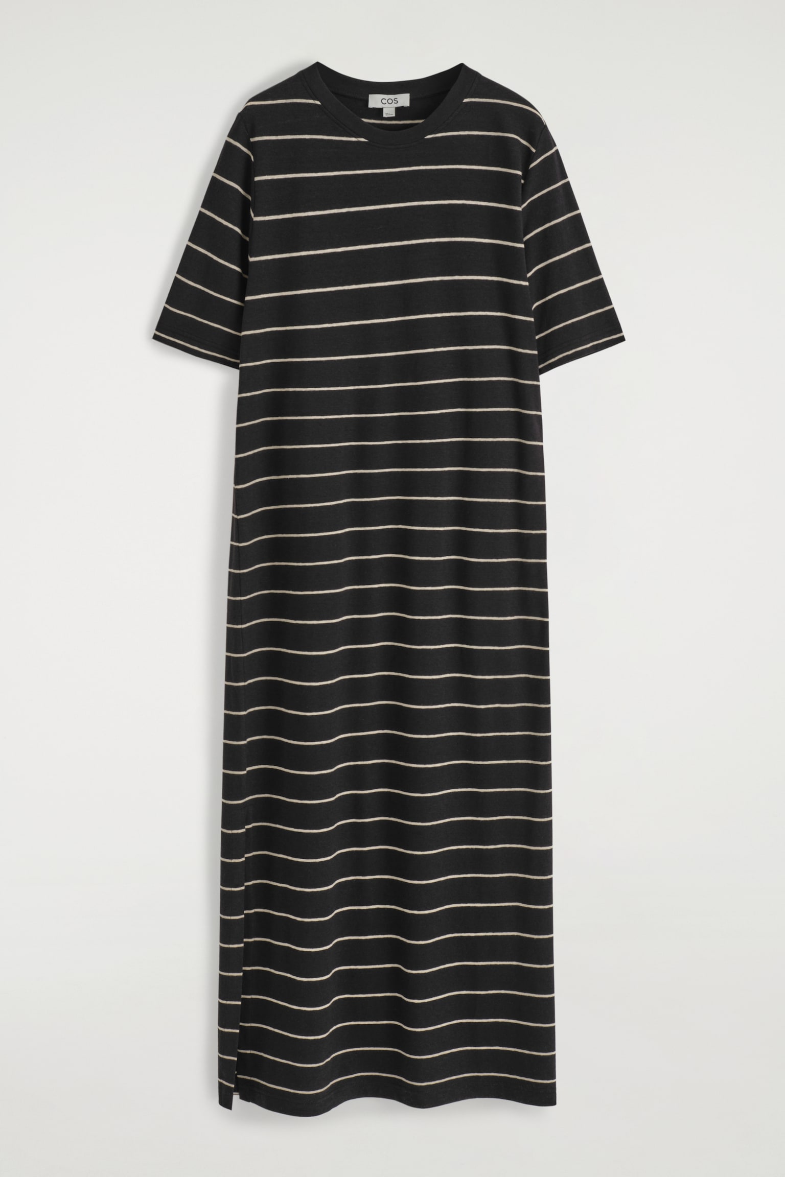 ABITO T-SHIRT MAXI IN COTONE E LINO - NERO / BIANCO / RIGHE/MARRONE - 2