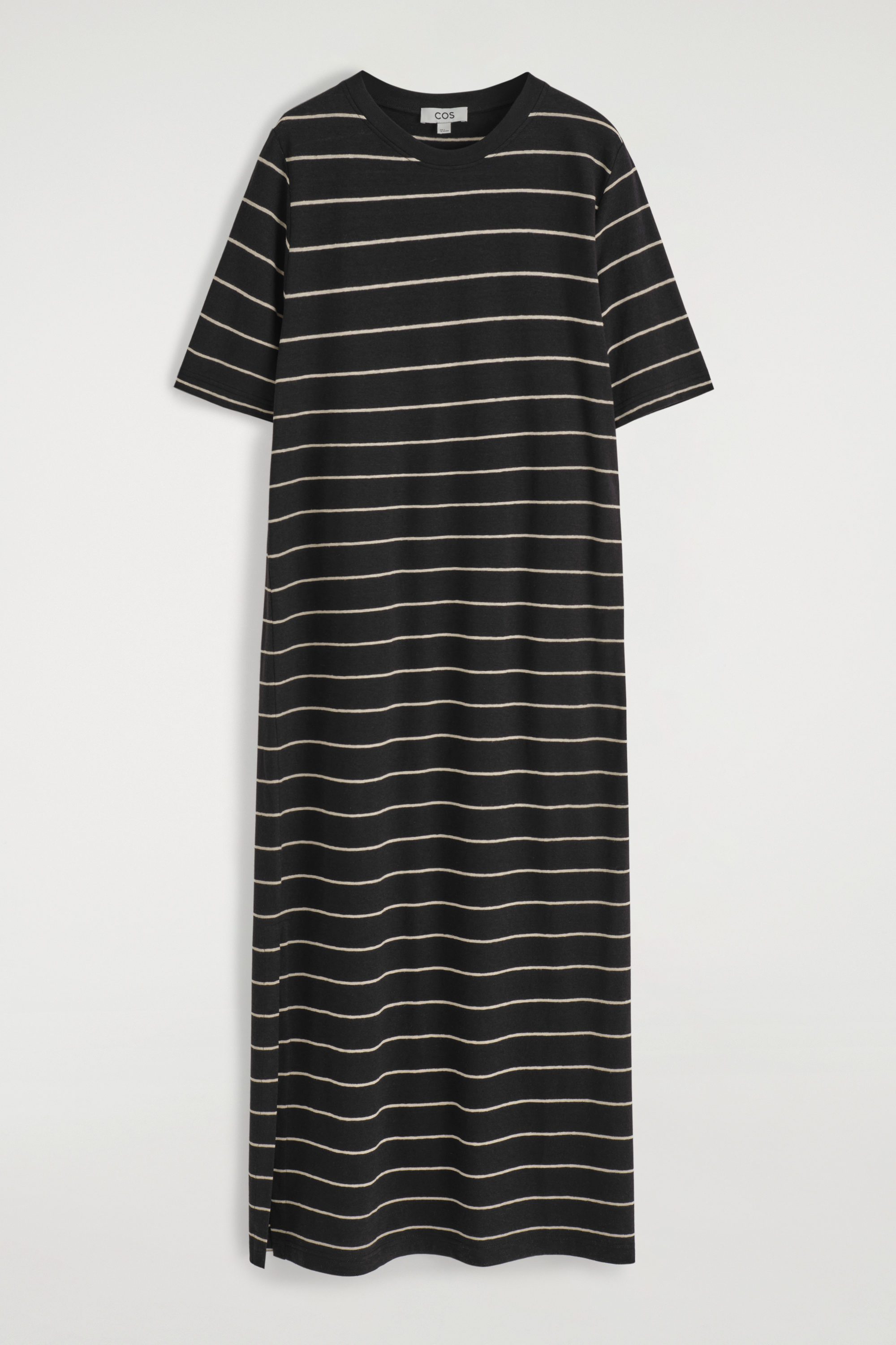 COTTON-LINEN MAXI T-SHIRT DRESS - BLACK / WHITE / STRIPED | COS