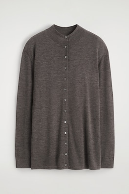 FINE PURE CASHMERE CARDIGAN — STONE MÉLANGE 2