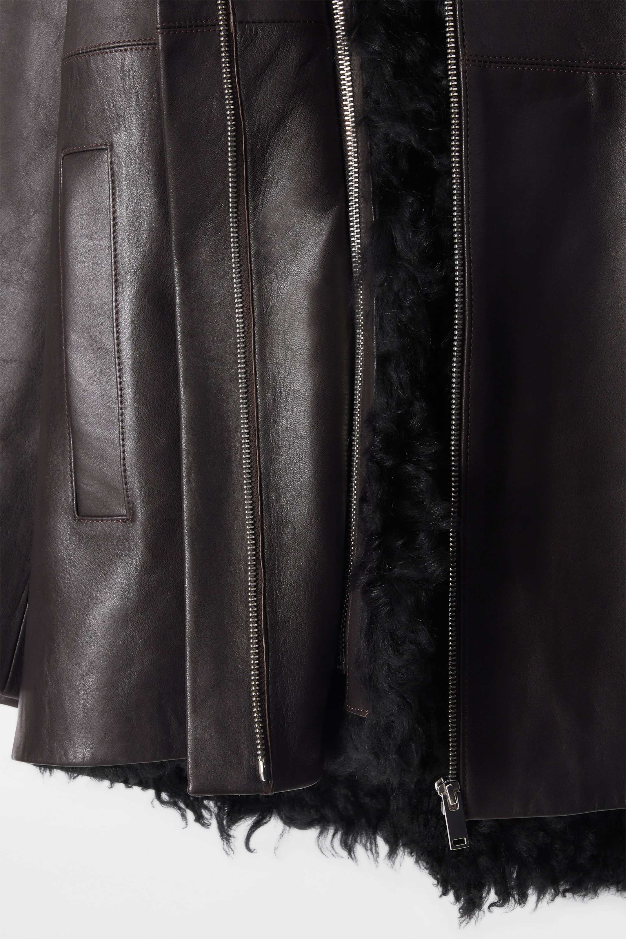 Ingrandisci l'immagine: SHEARLING-LINED NAPPA HOODED JACKET - DARK BROWN - DONNA | H&M CH 3