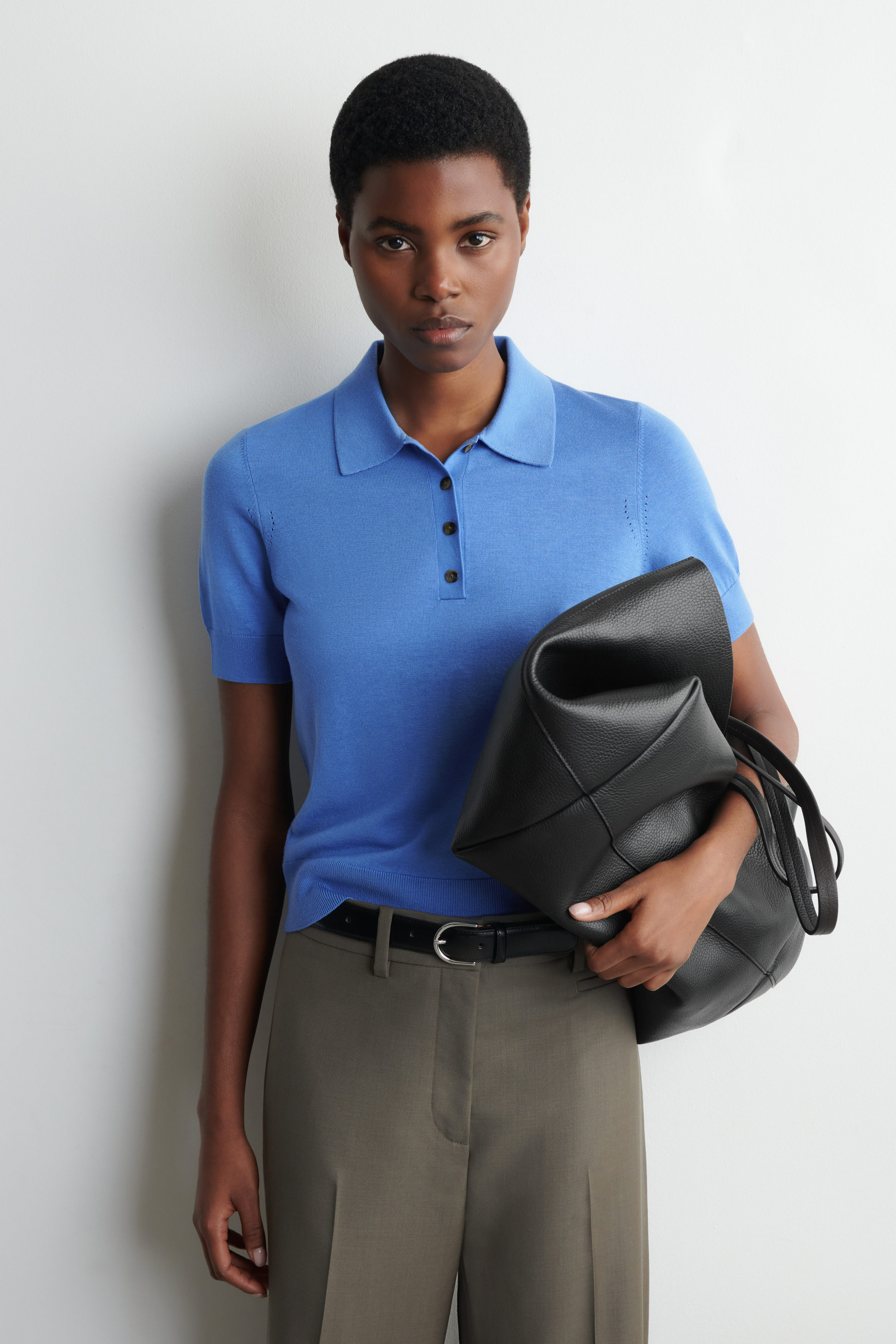 SHRUNKEN WOOL-BLEND POLO SHIRT - BLUE | COS US
