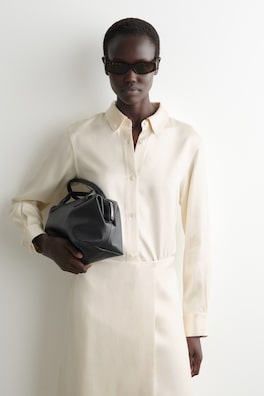 BUTTON-DOWN COLLAR SATIN SHIRT — WHITE 1