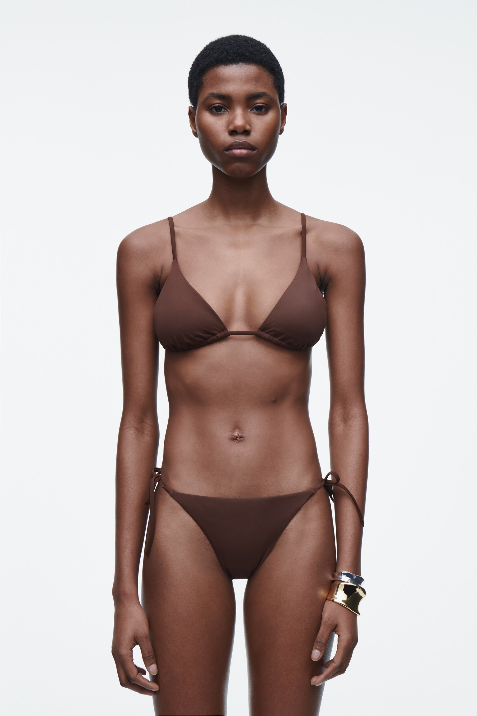 HAUT DE BIKINI TRIANGLE - BRUN/MARRON / MARINE / RAYURES/BLANC - 1