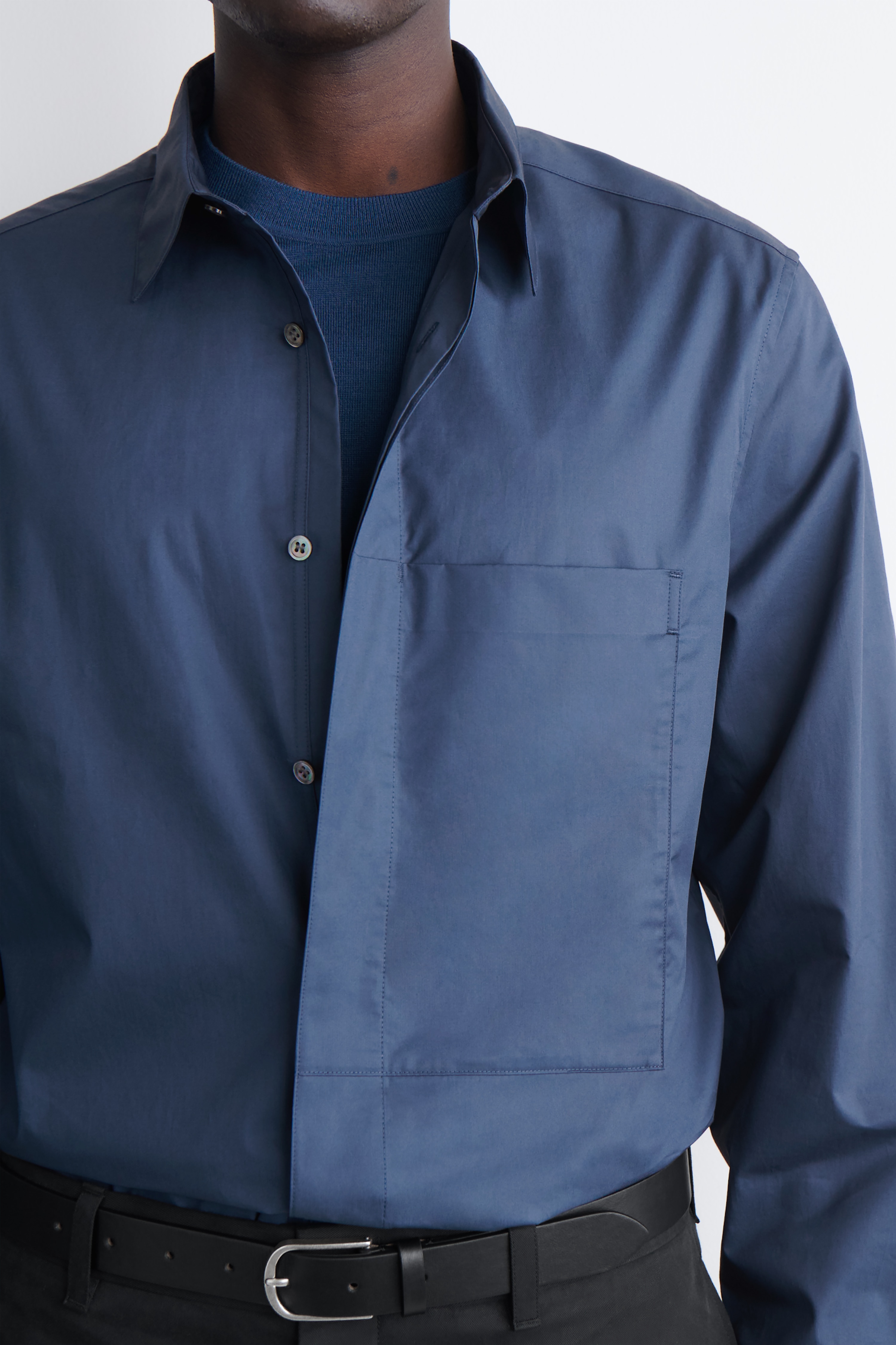 SLIM POCKET-DETAIL COTTON-POPLIN SHIRT