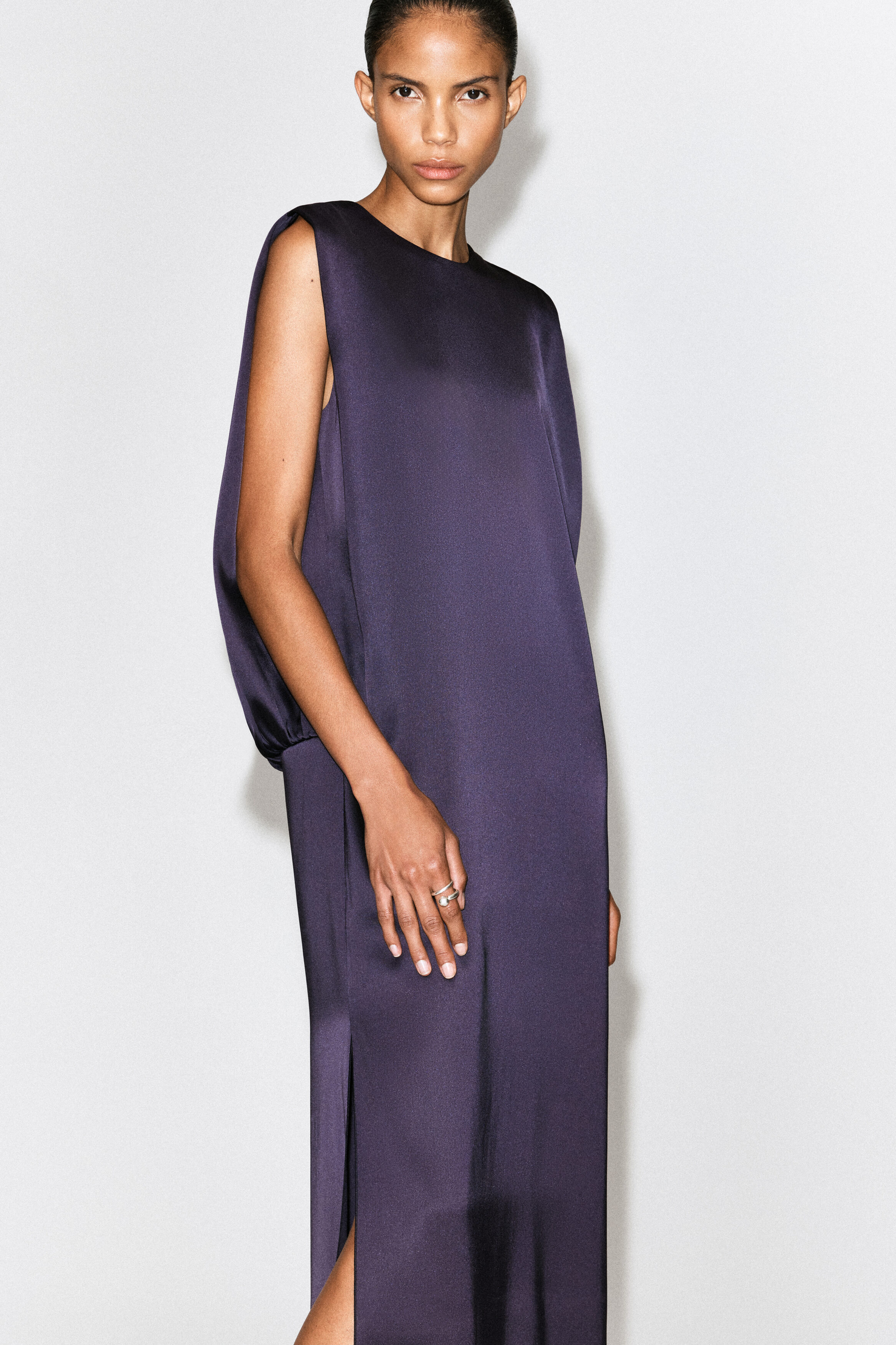 DRAPED OPEN-BACK MATTE-SATIN DRESS - AUBERGINE | COS NL