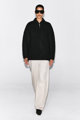 SCULPTED WOOL-BLEND ZIP-UP JACKET — BLACK 3
