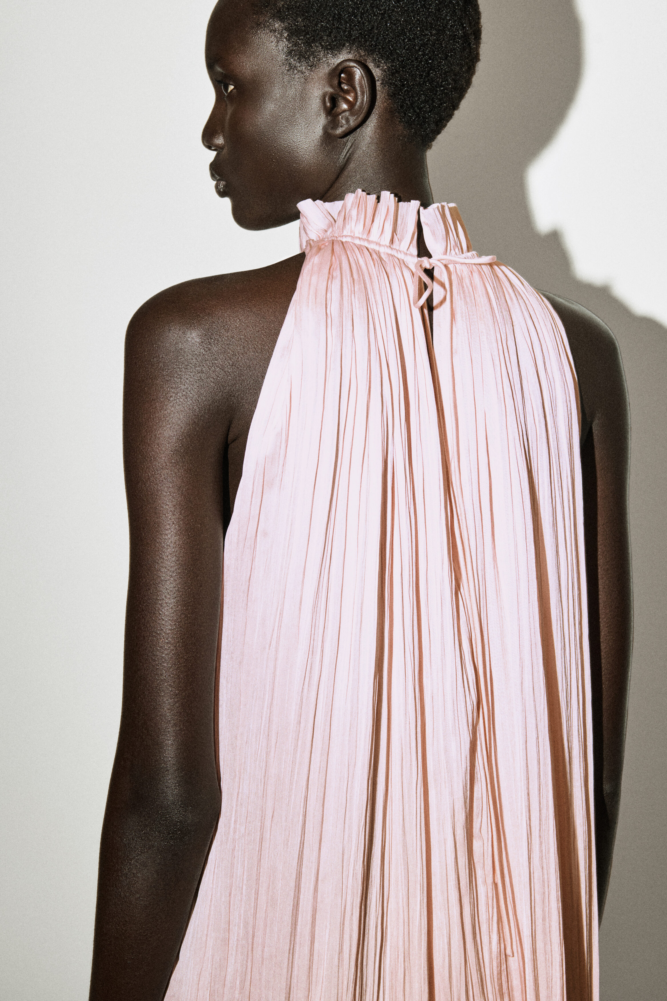 cos pink midi dress CRINKLED-SATIN MIDI DRESS - LIGHT PINK