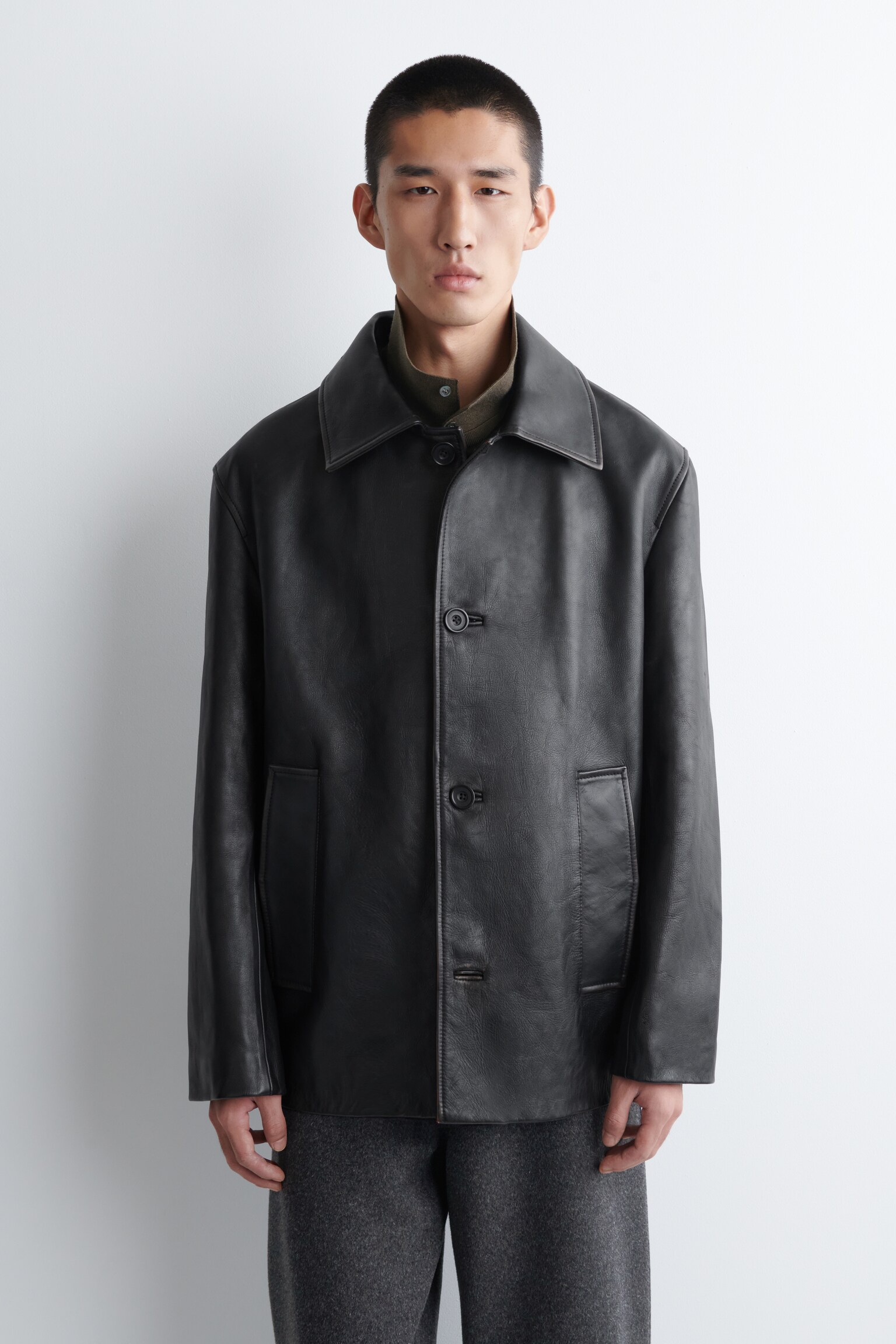 VESTE EN CUIR PATINÉ - NOIR - 7