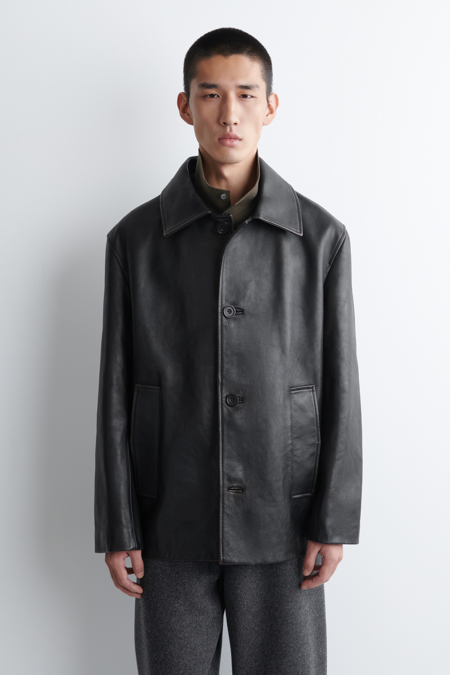BURNISHED-LEATHER JACKET - BLACK - 3