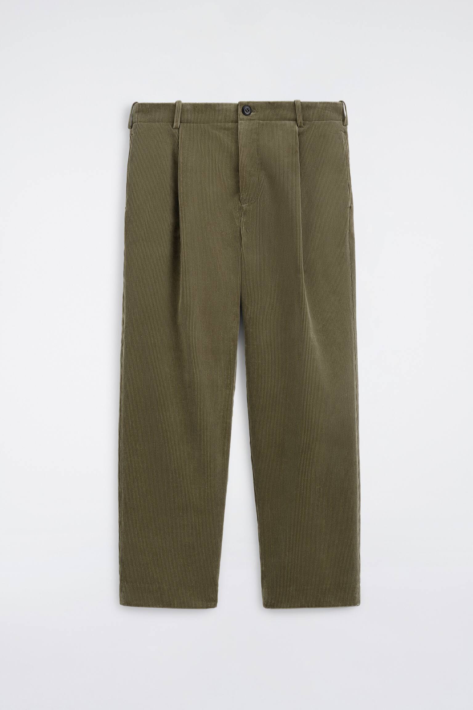 LUŹNE SPODNIE SZTRUKSOWE Z PROSTYMI NOGAWKAMI - CIEMNY KHAKI/GRANATOWY - 1