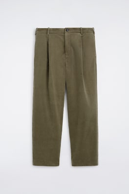 PLEATED CORDUROY RELAXED-FIT STRAIGHT-LEG TROUSERS — DARK KHAKI 7