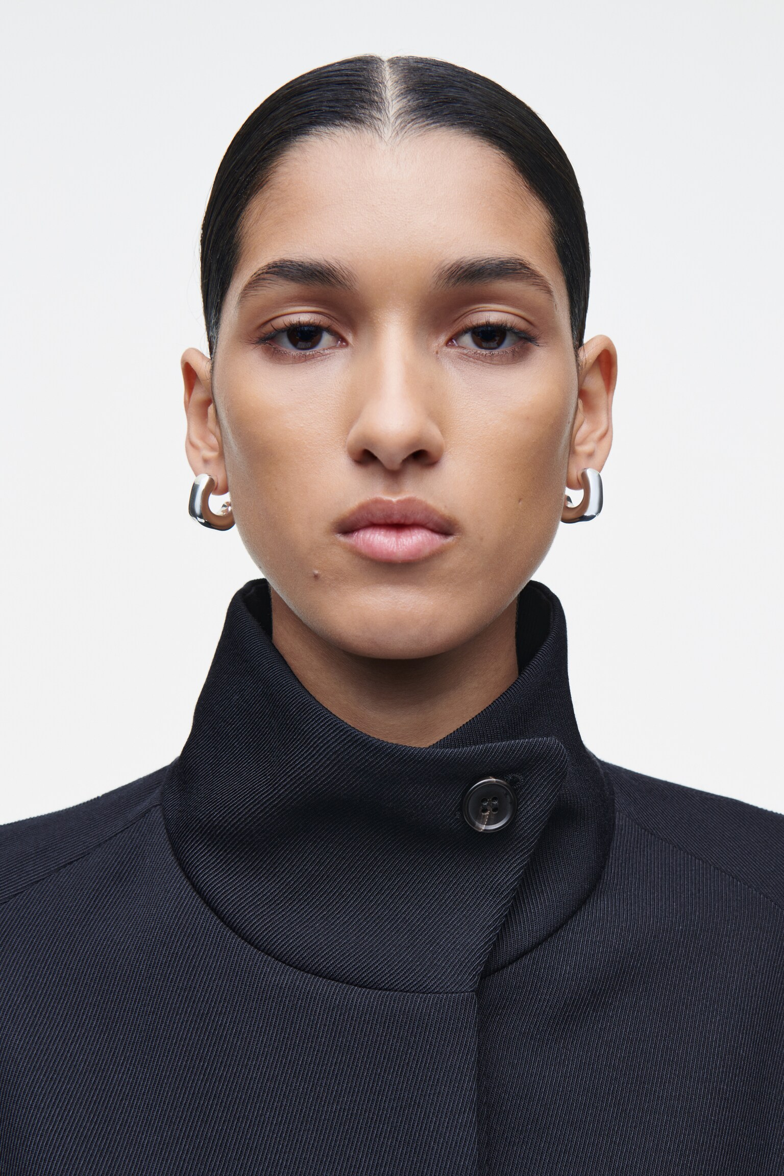 TRAPEZE WOOL-BLEND LONG COAT - NAVY/BEIGE - 8