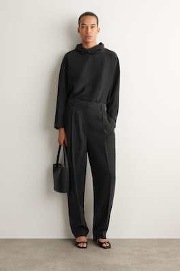 WASHED-SILK STRAIGHT-LEG TROUSERS — BLACK 1