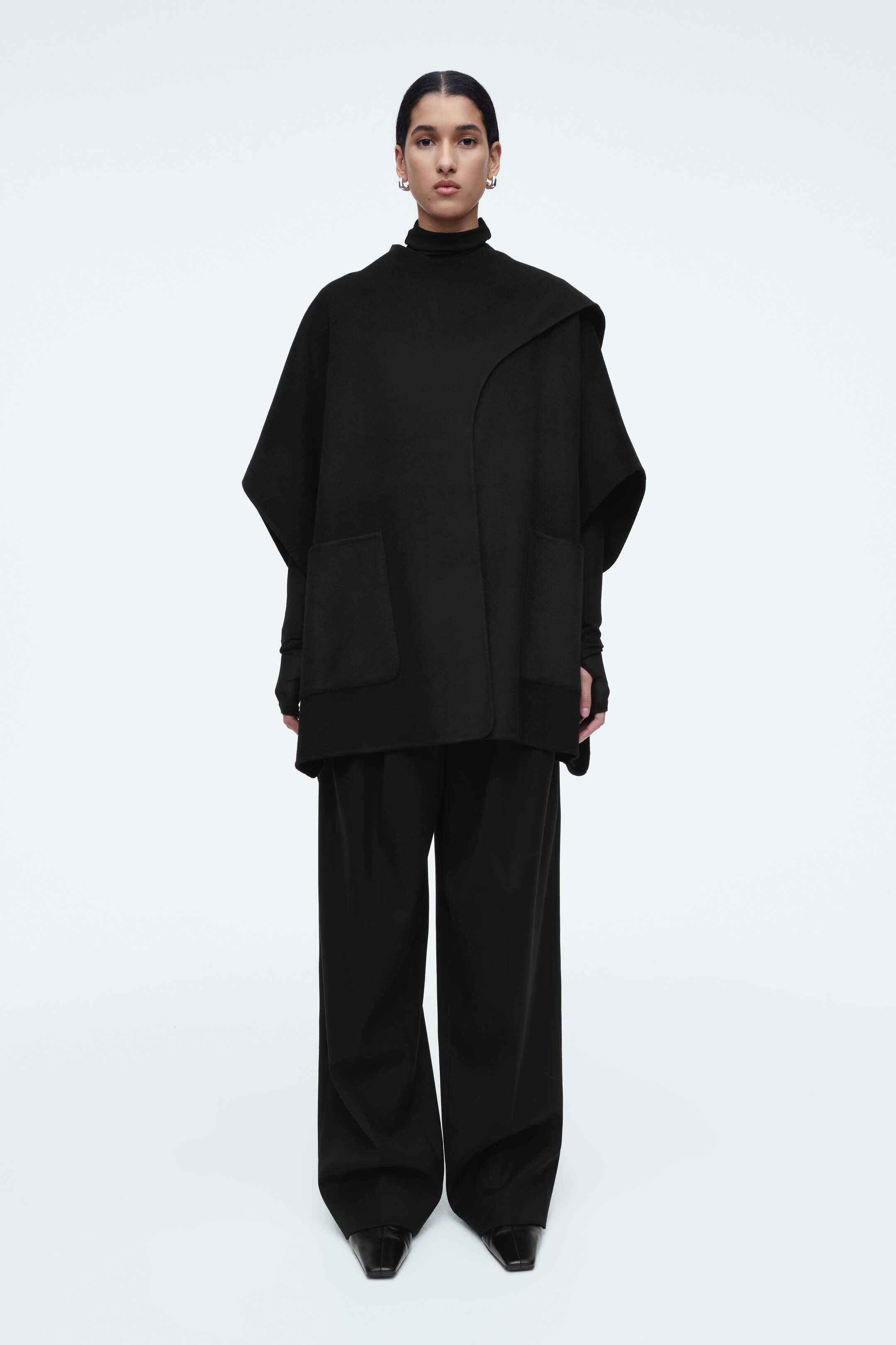 View larger image: SCARF-DETAIL DOUBLE-FACED WOOL CAPE - BLACK - Ladies | H&M GB 2