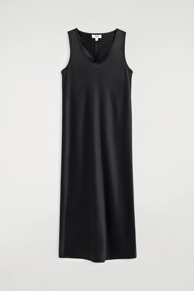 SCOOP-NECK SATIN MIDI DRESS - BLACK - 1