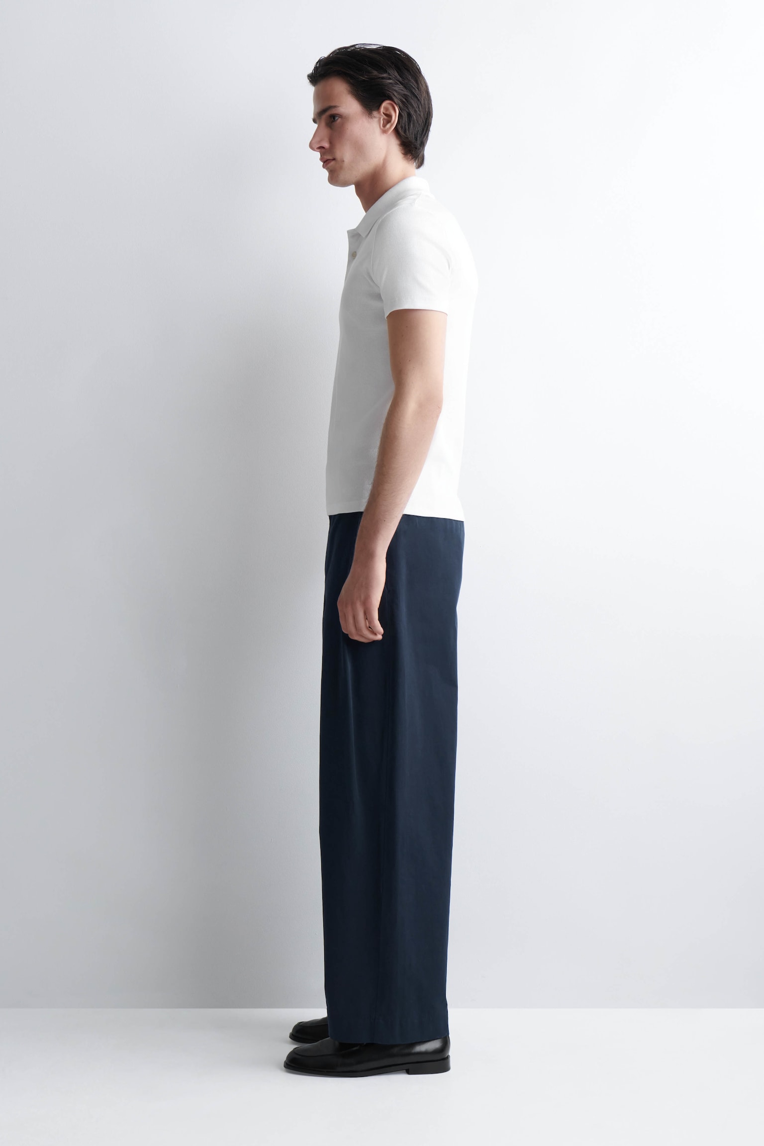 SLIM RIBBED COTTON POLO SHIRT - WEISS/SCHWARZ - 4