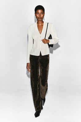 PLEATED JACQUARD CARDIGAN — WHITE 2