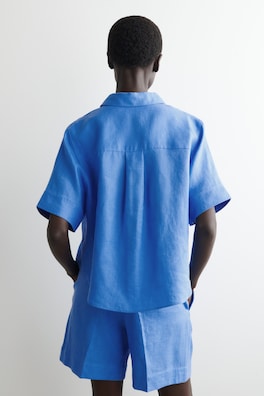 OVERSIZED SHORT-SLEEVED LINEN SHIRT — BLUE 4