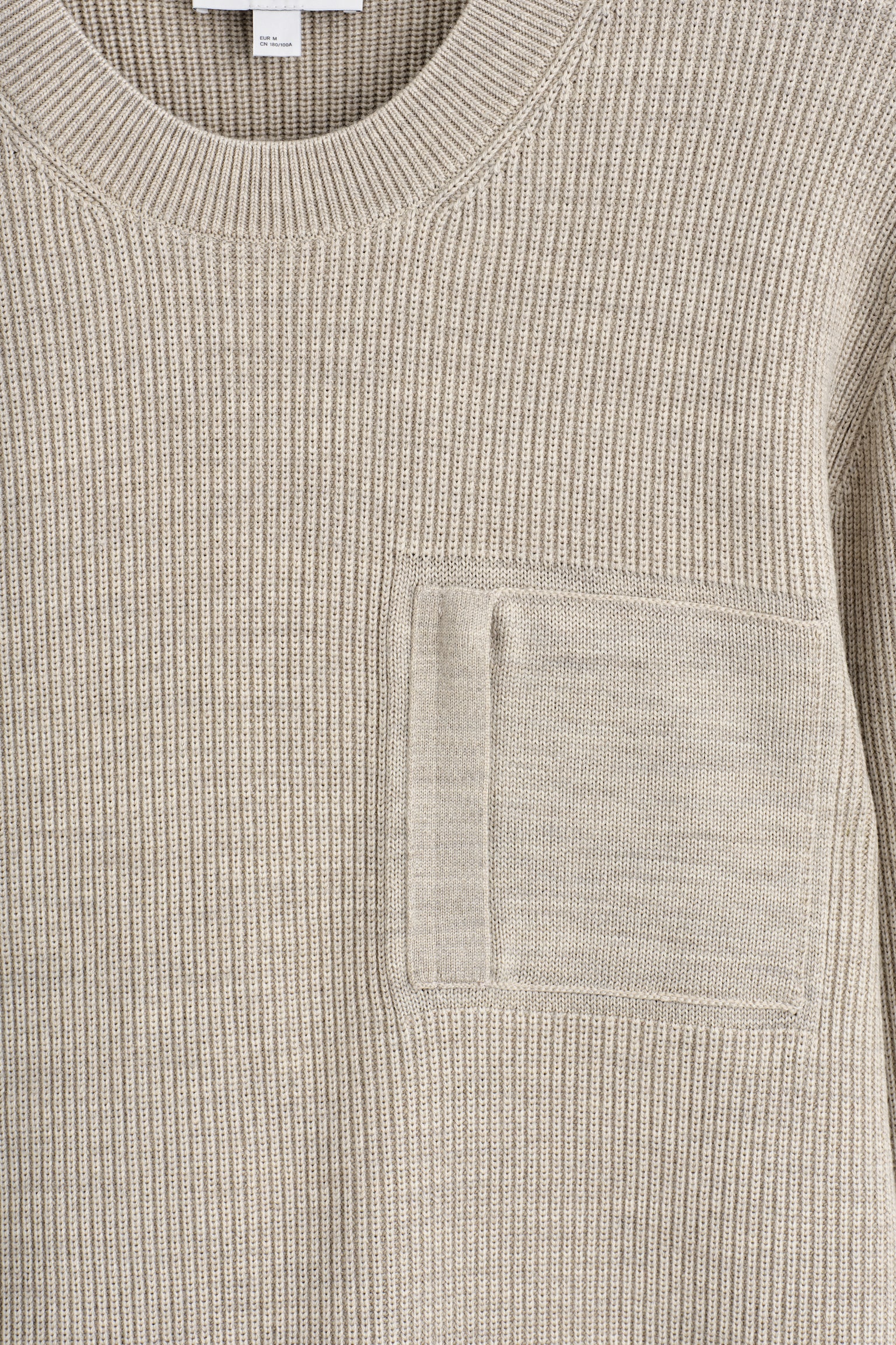 POCKET-DETAIL WOOL CREW-NECK JUMPER - BEIGE MÉLANGE/KHAKI - 7