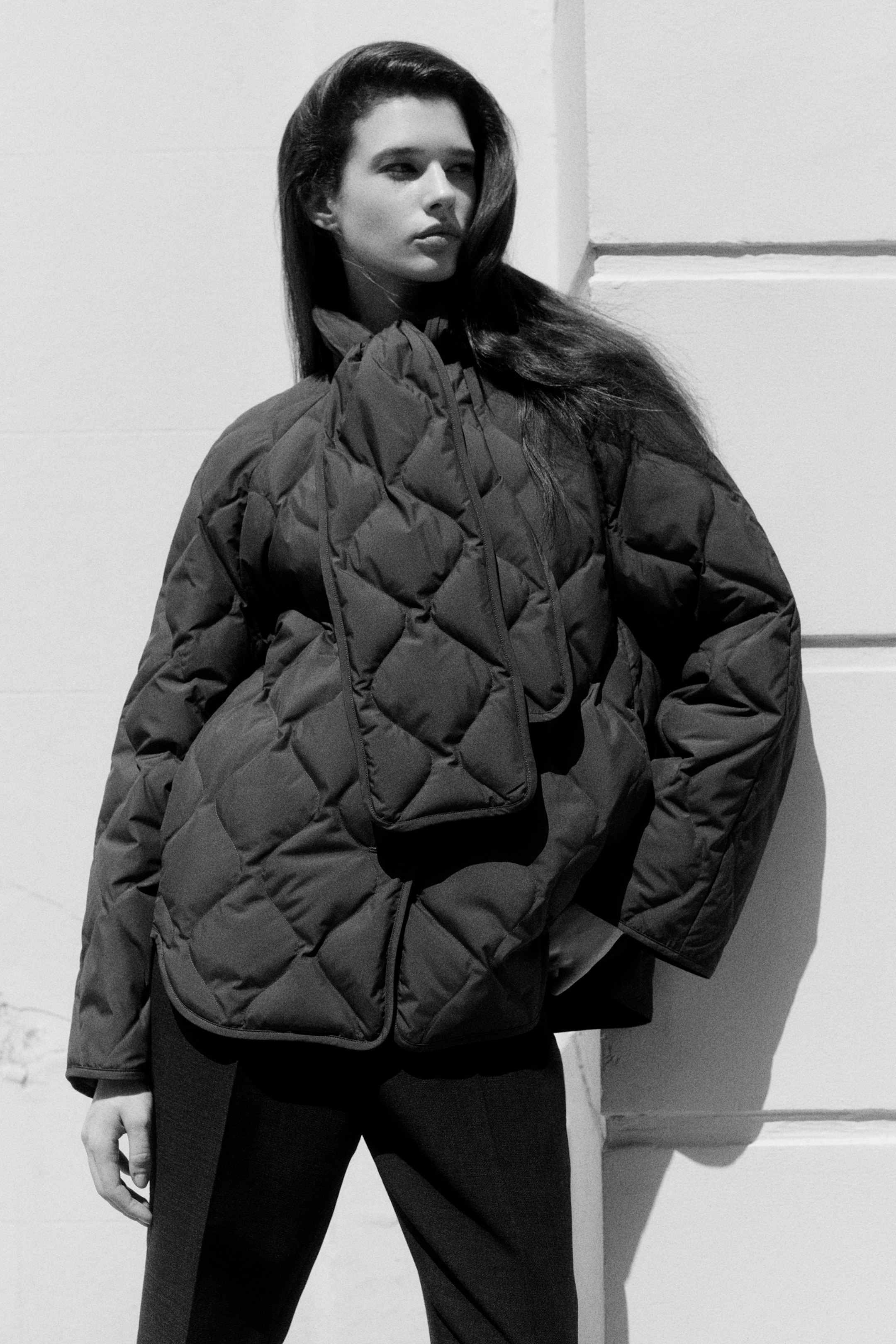 SCARF DETAIL QUILTED LINER JACKET