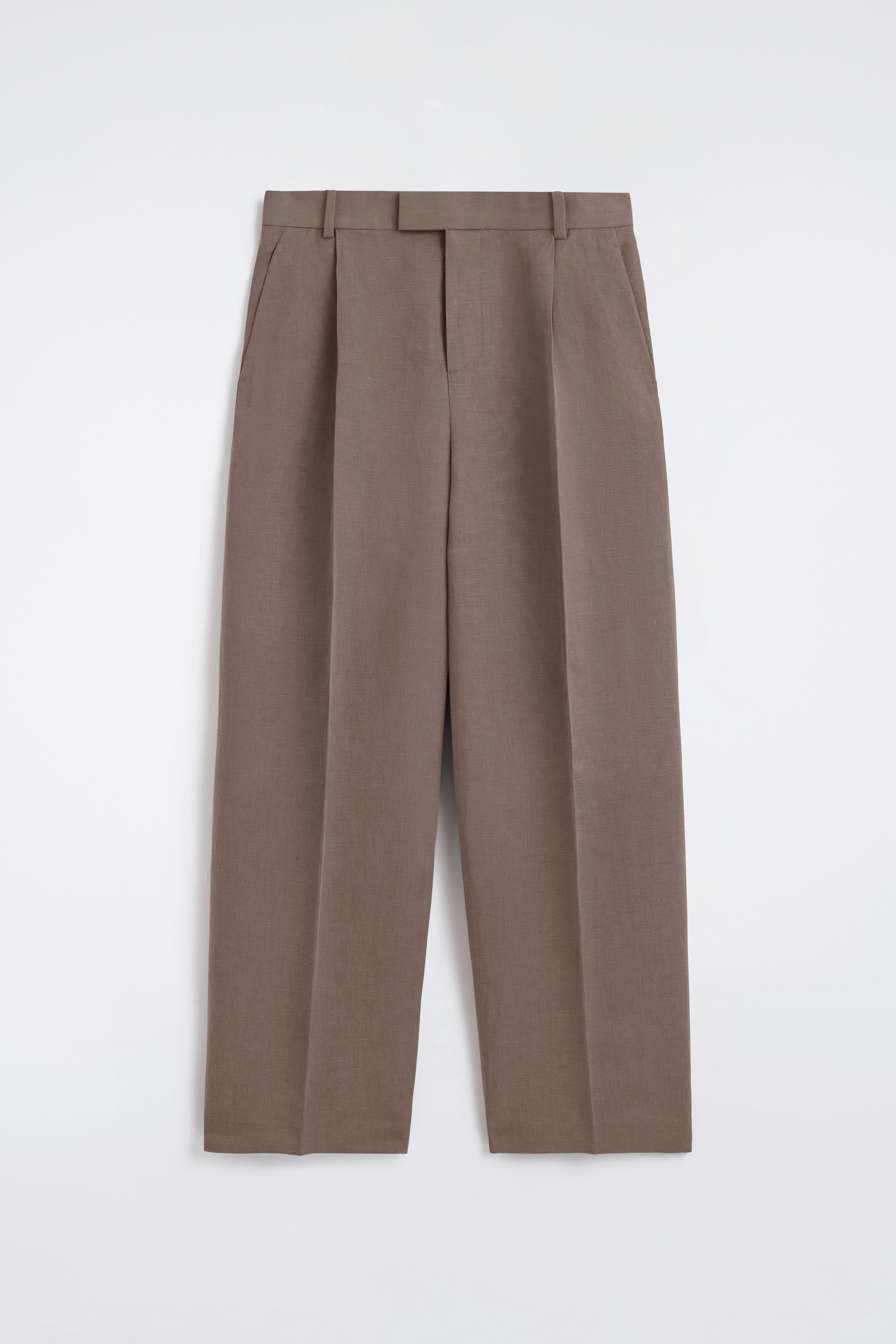 LOCKERE HOSE AUS LEINEN-MIX MIT WEITEM BEIN - BRAUN