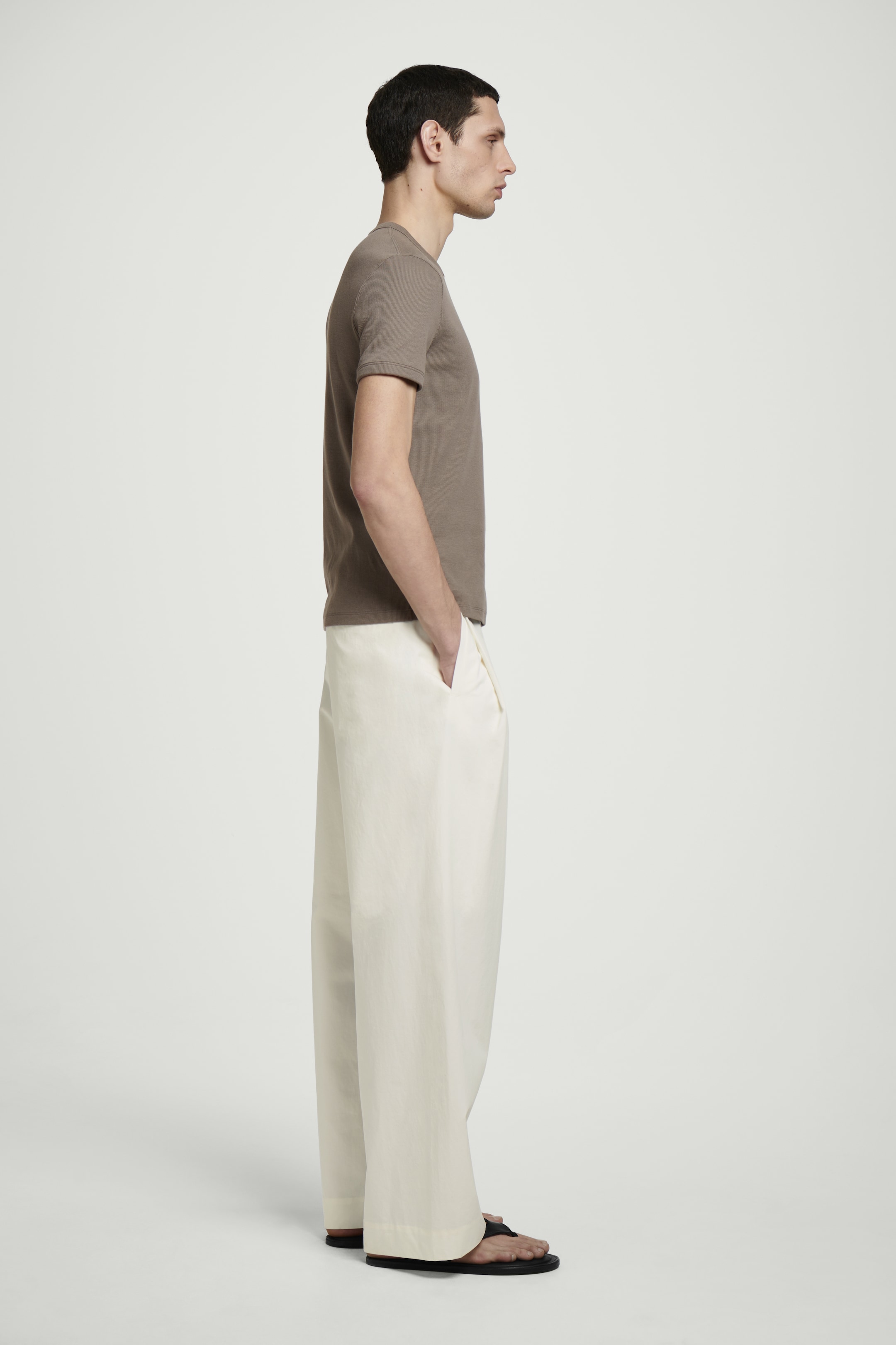 View larger image: SLIM RIBBED COTTON T-SHIRT - DARK MOLE - Men | H&M GB 3