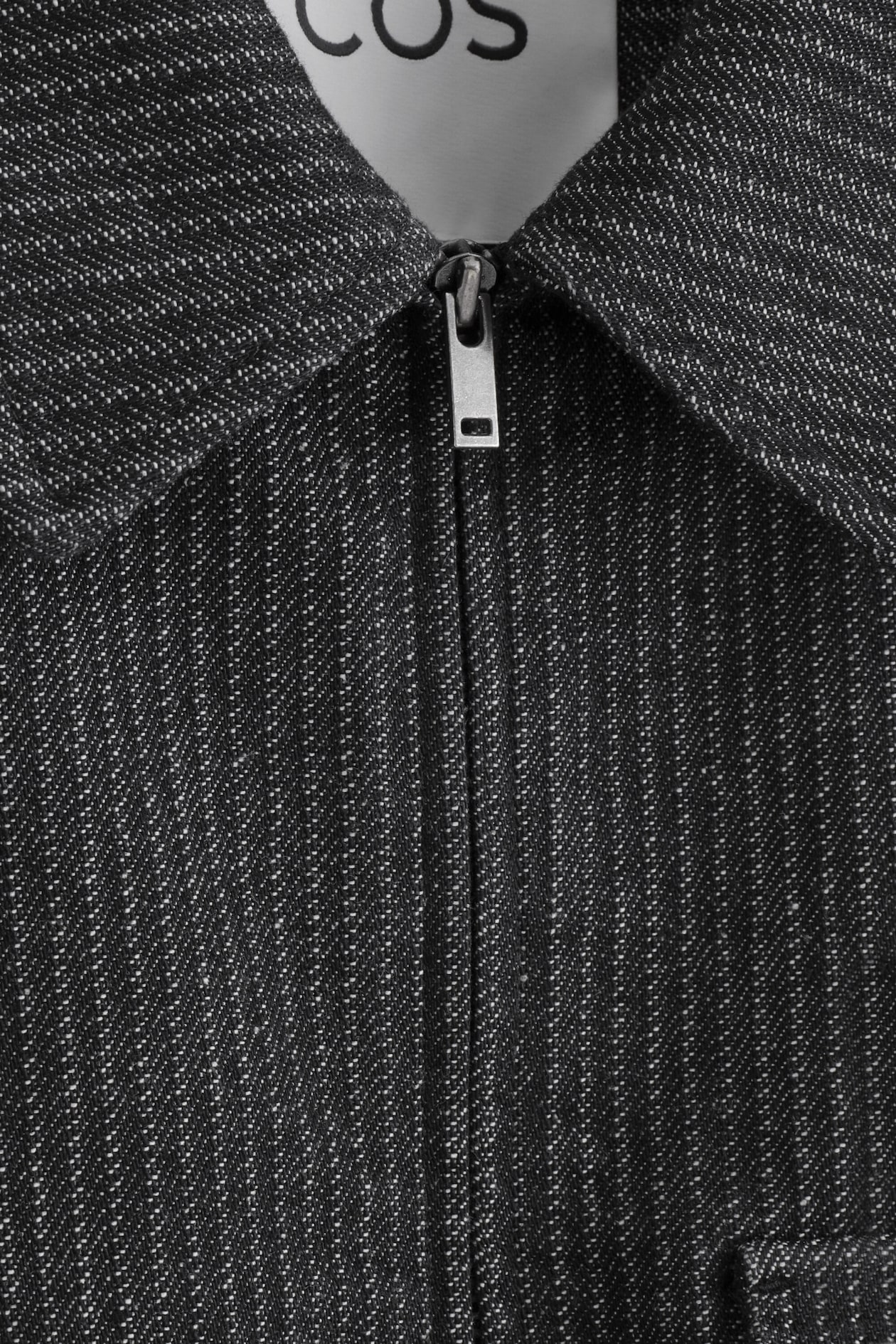 PINSTRIPED DENIM ZIP-UP OVERSHIRT — BLACK / PINSTRIPED