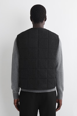 PADDED QUILTED KNITTED MERINO WOOL GILET — CHARCOAL MÉLANGE 3